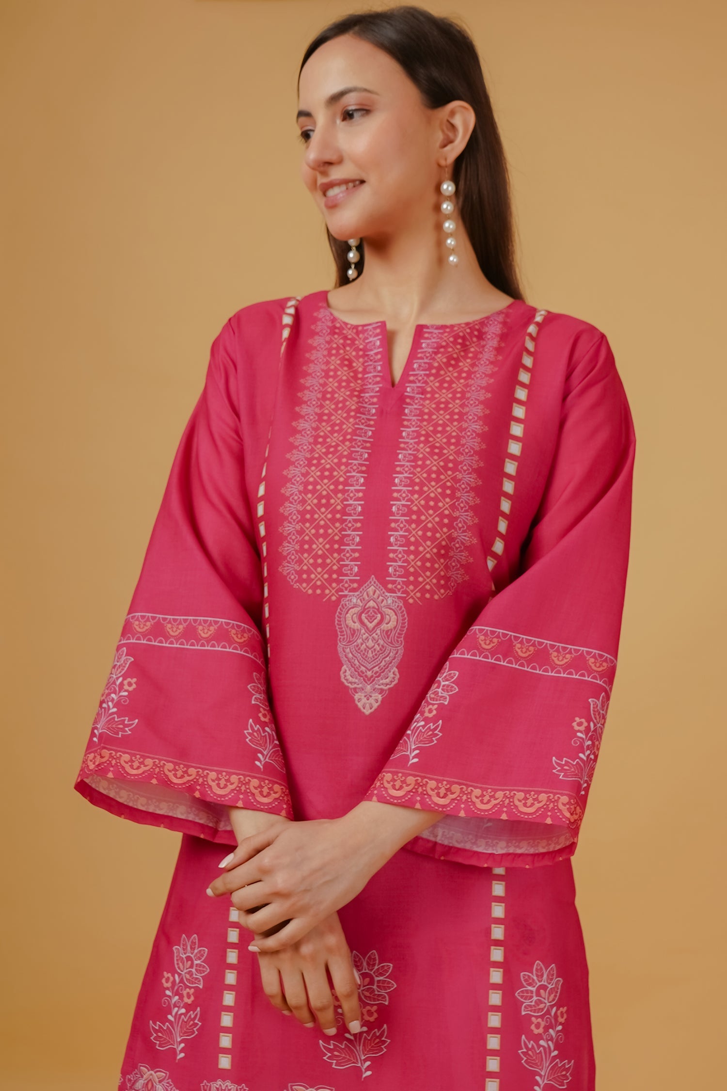 Printed Organza Dupatta - Berry Pink