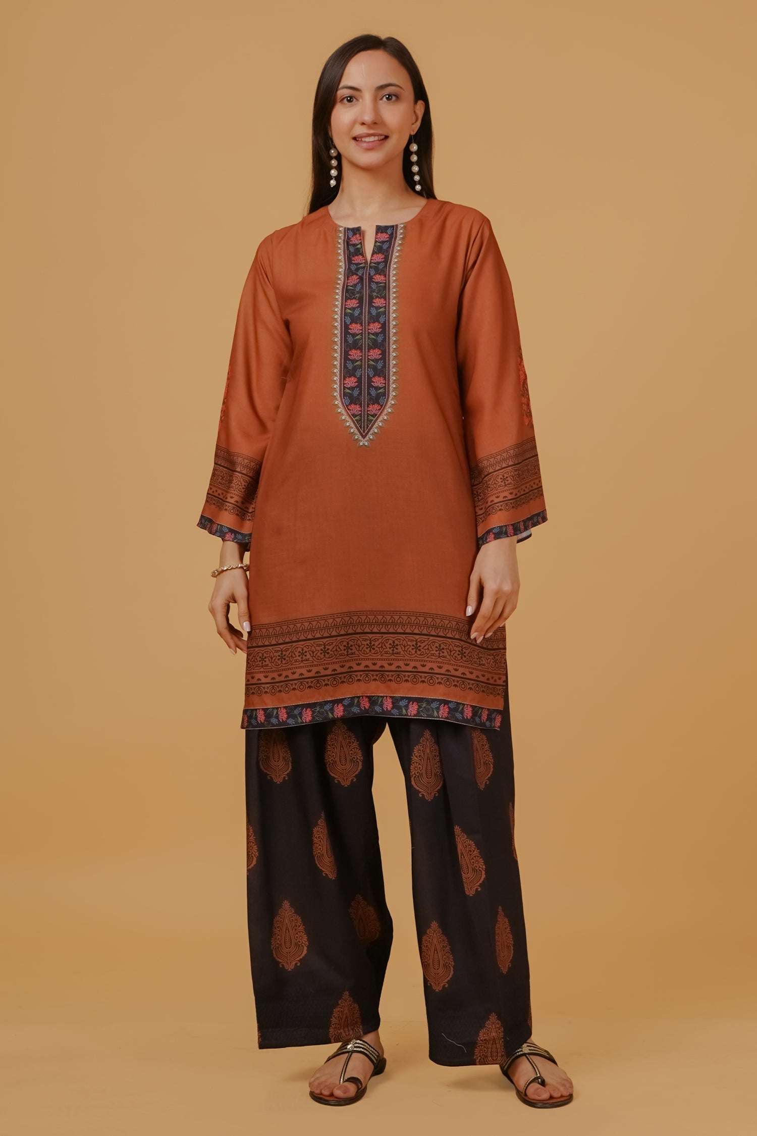 Printed Organza Dupatta - Cocoa Brown