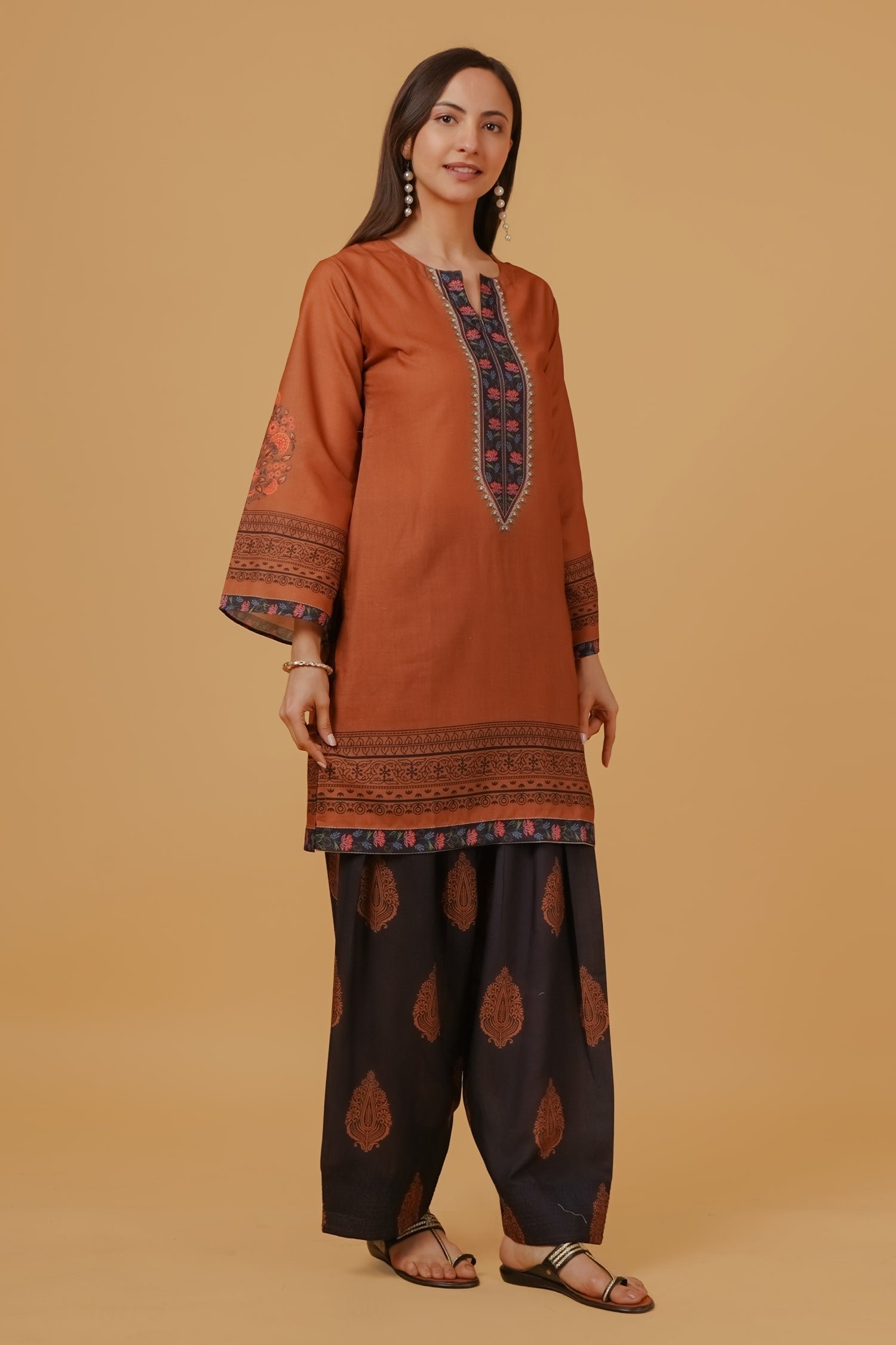 Printed Organza Dupatta - Cocoa Brown