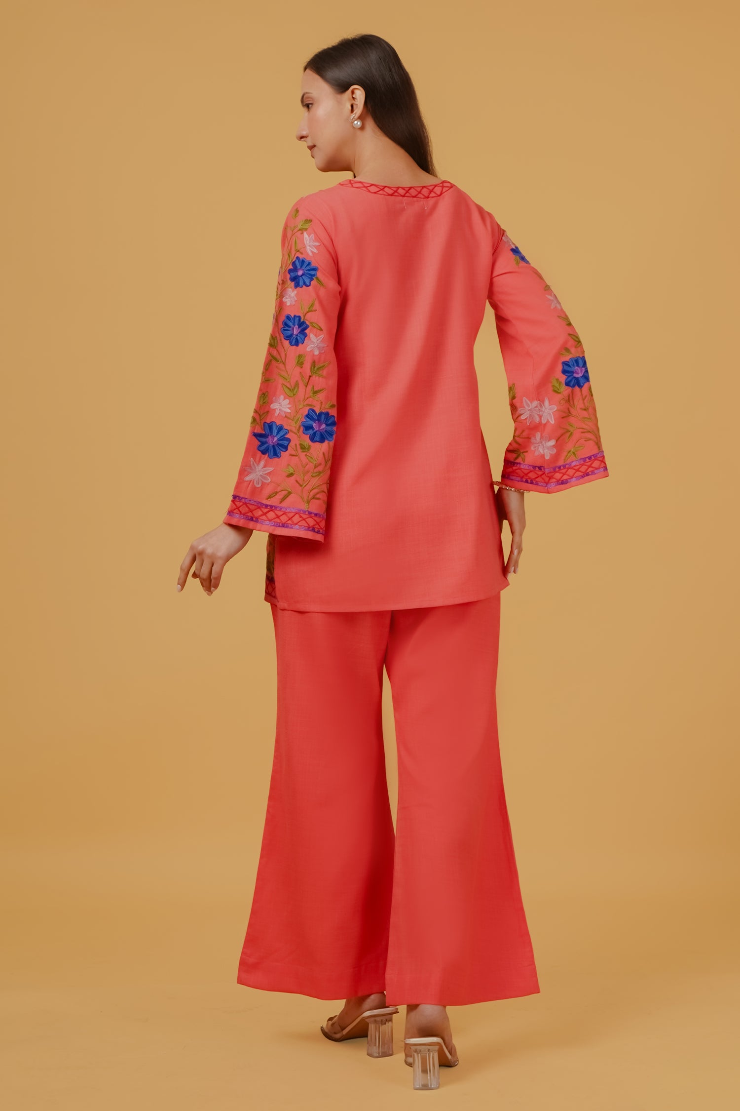 Cotton Kashmiri Aari Embroidered Jacket - Peach