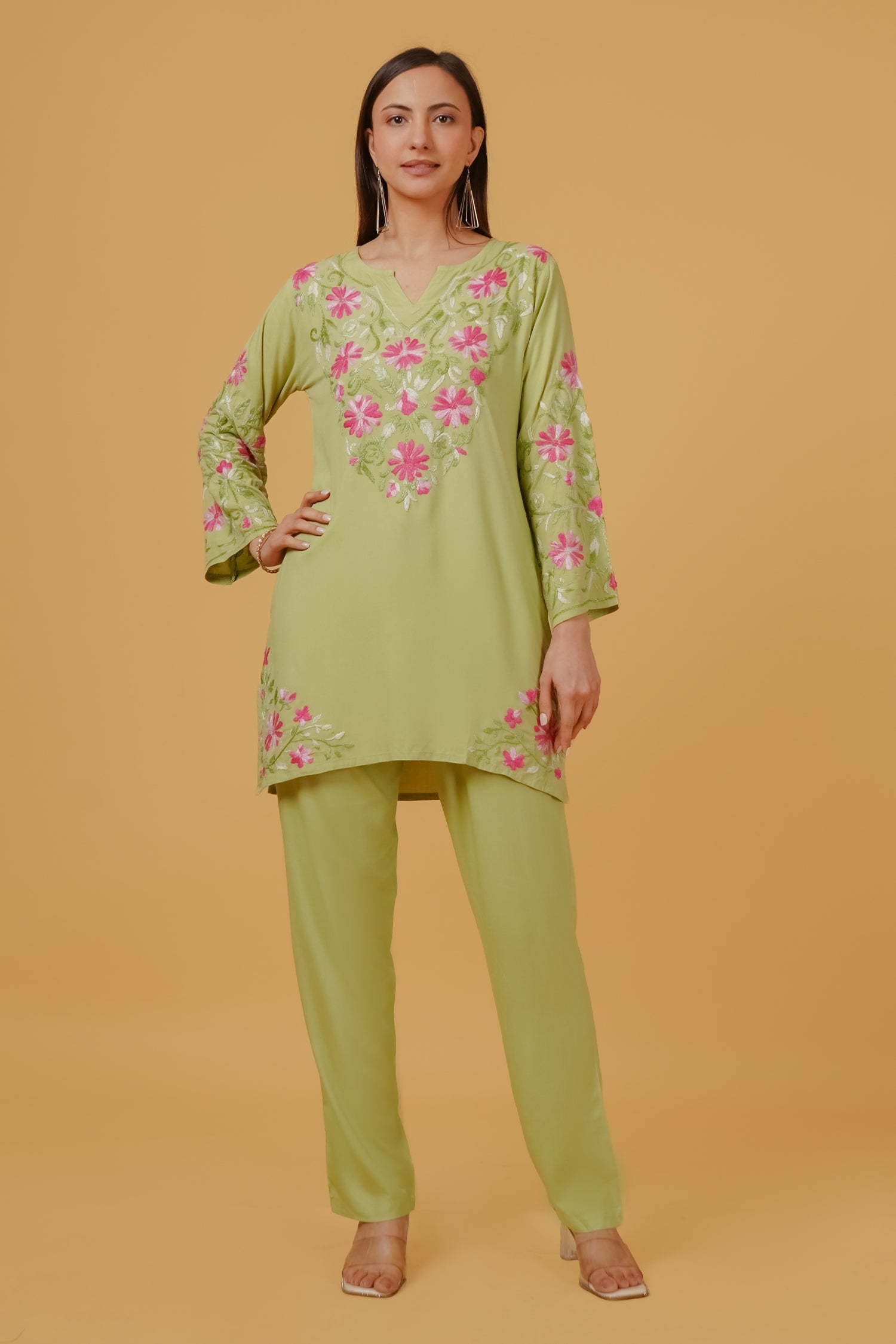 Chikankari Embroidered Kurta in Rayon – Pista Green