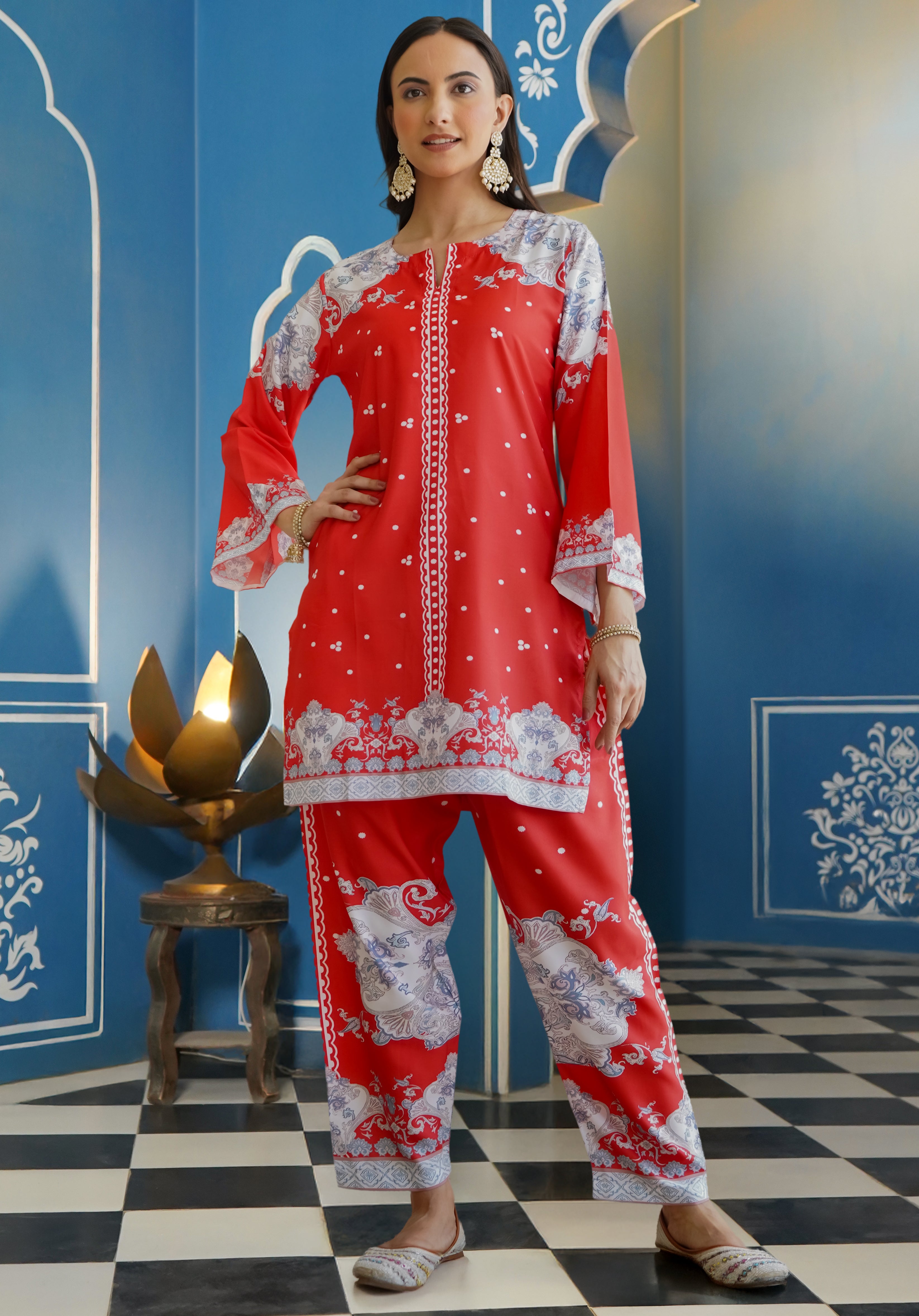 Printkari Poly Muslin Co-ord set in Red