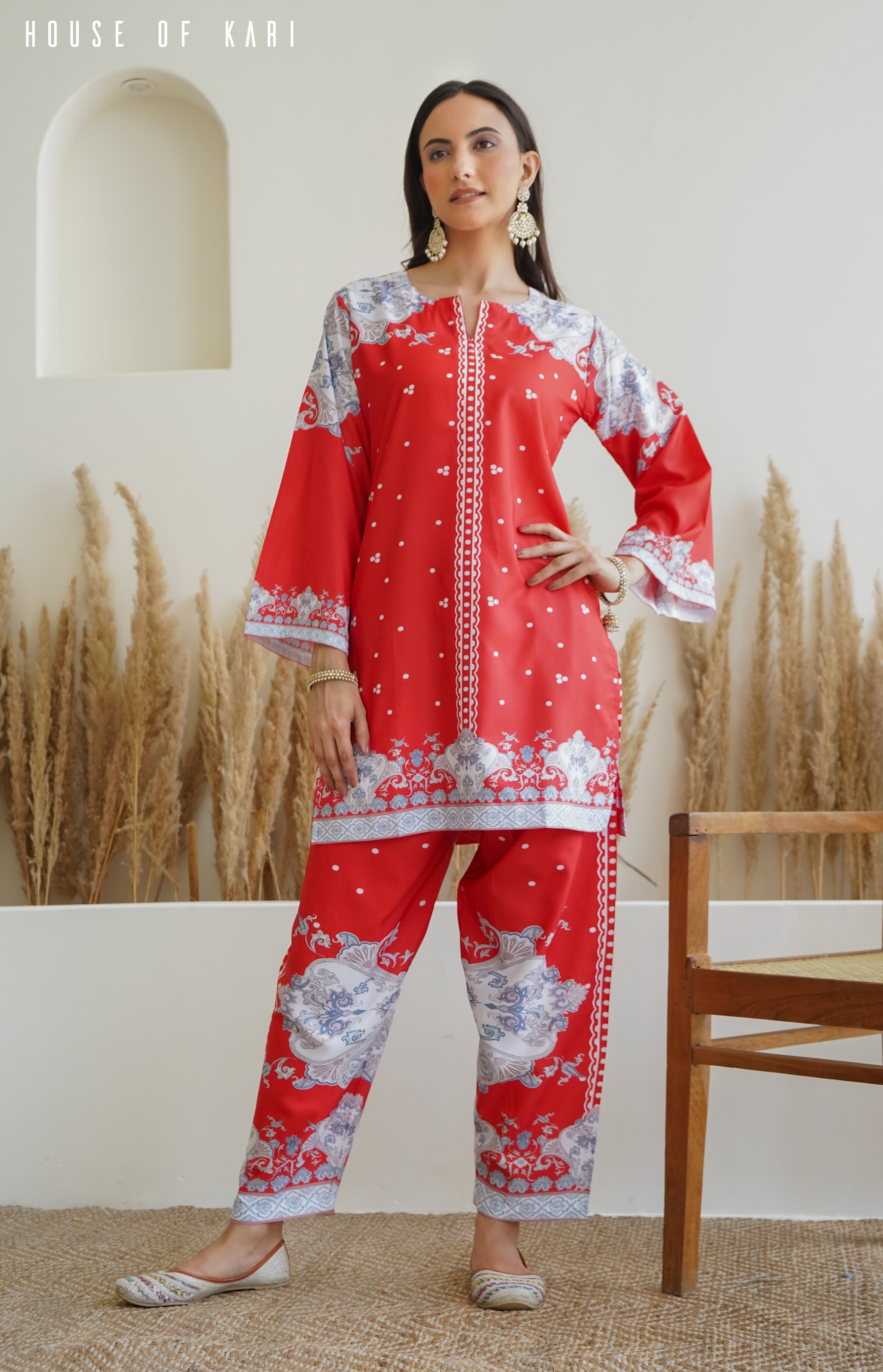 Printkari Poly Muslin Co-ord set in Red