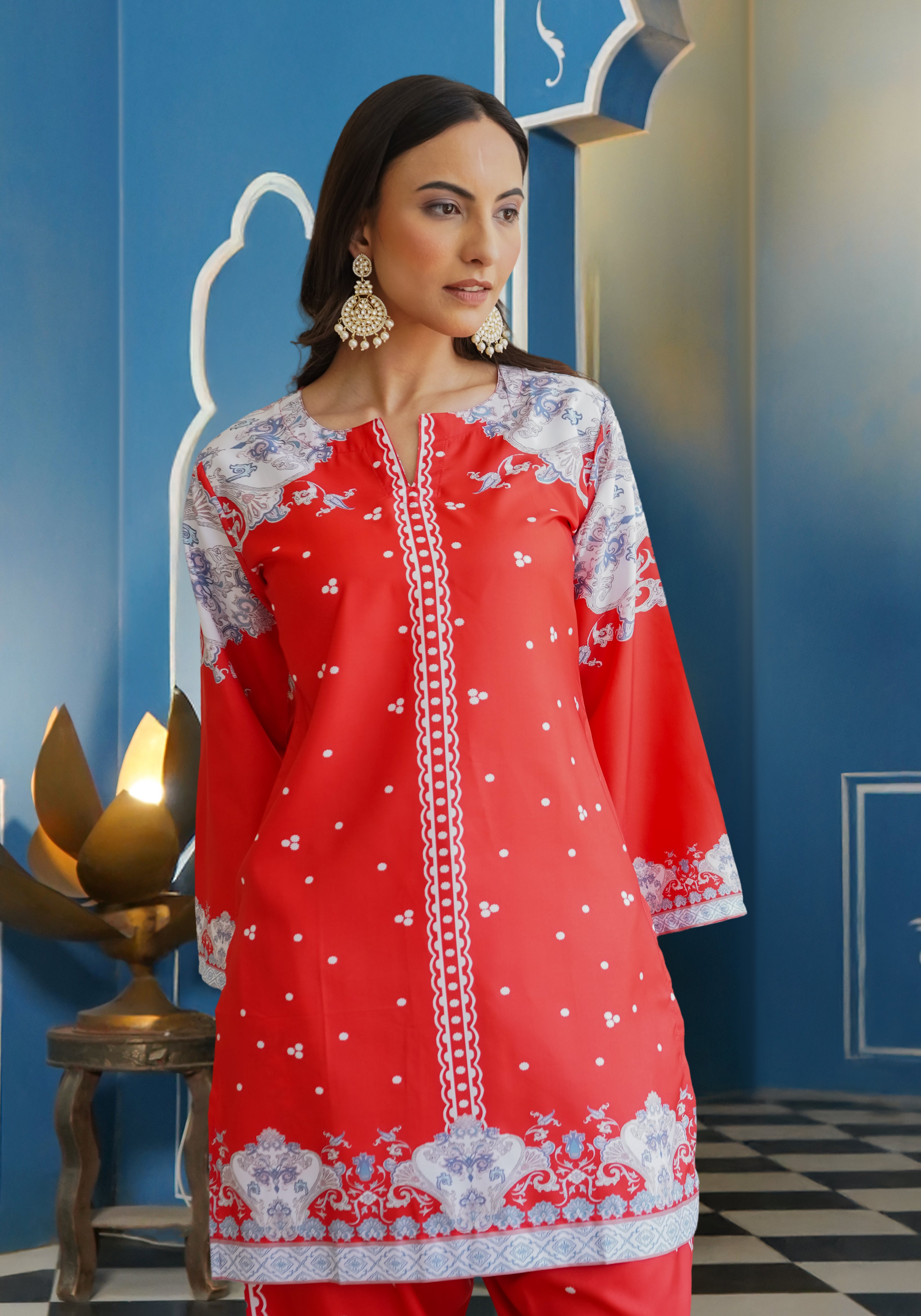 Printkari Poly Muslin Co-ord set in Red