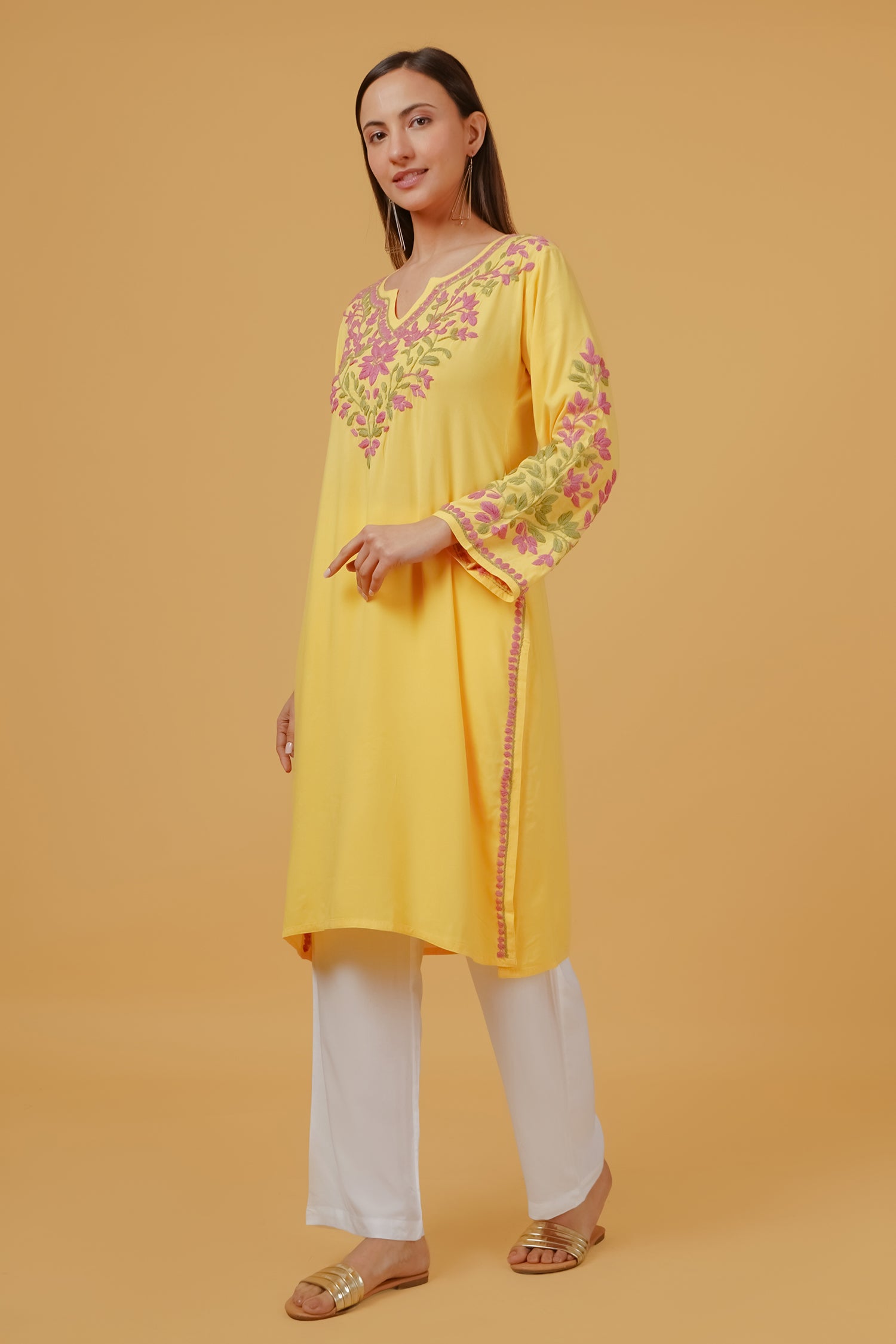 Rayon Chikankari Embroidered Kurta In Rayon - Yellow