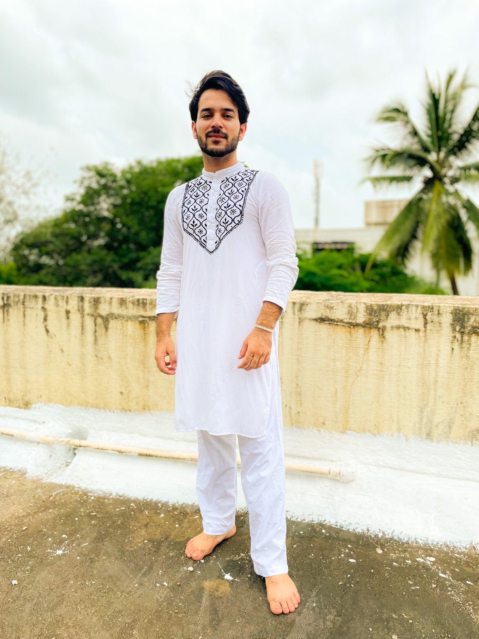 House Of Kari(Chikankari Clothing) Men's White Chikankari Kurta