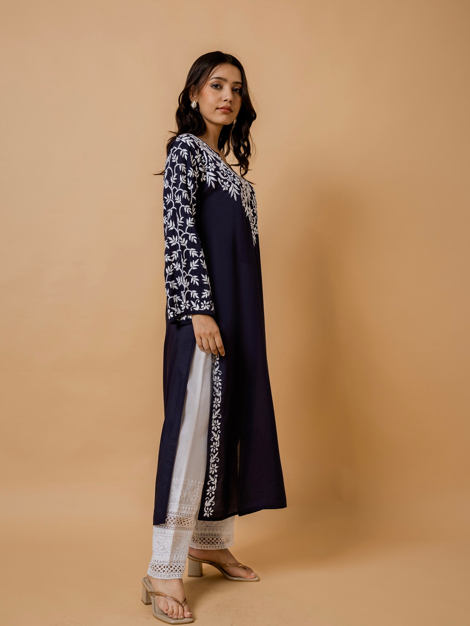 Fizaa Chikankari Elegant Blue Modal Cotton Kurta
