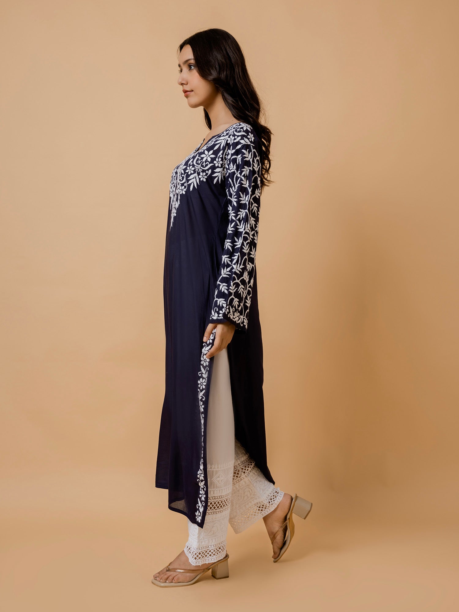 Fizaa Chikankari Elegant Blue Modal Cotton Kurta