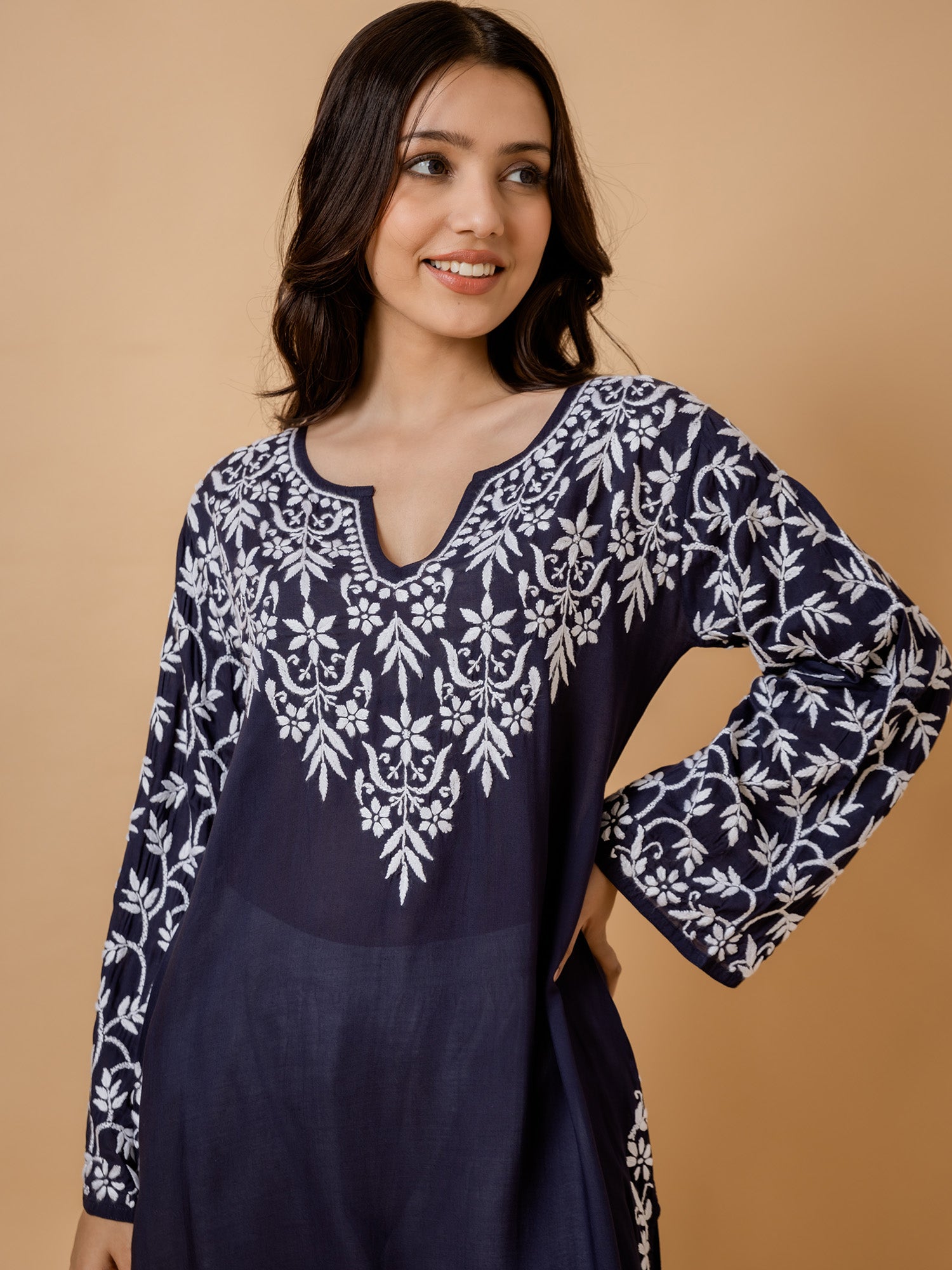 Charmie in Fizaa Chikankari Elegant Blue Modal Cotton Kurta