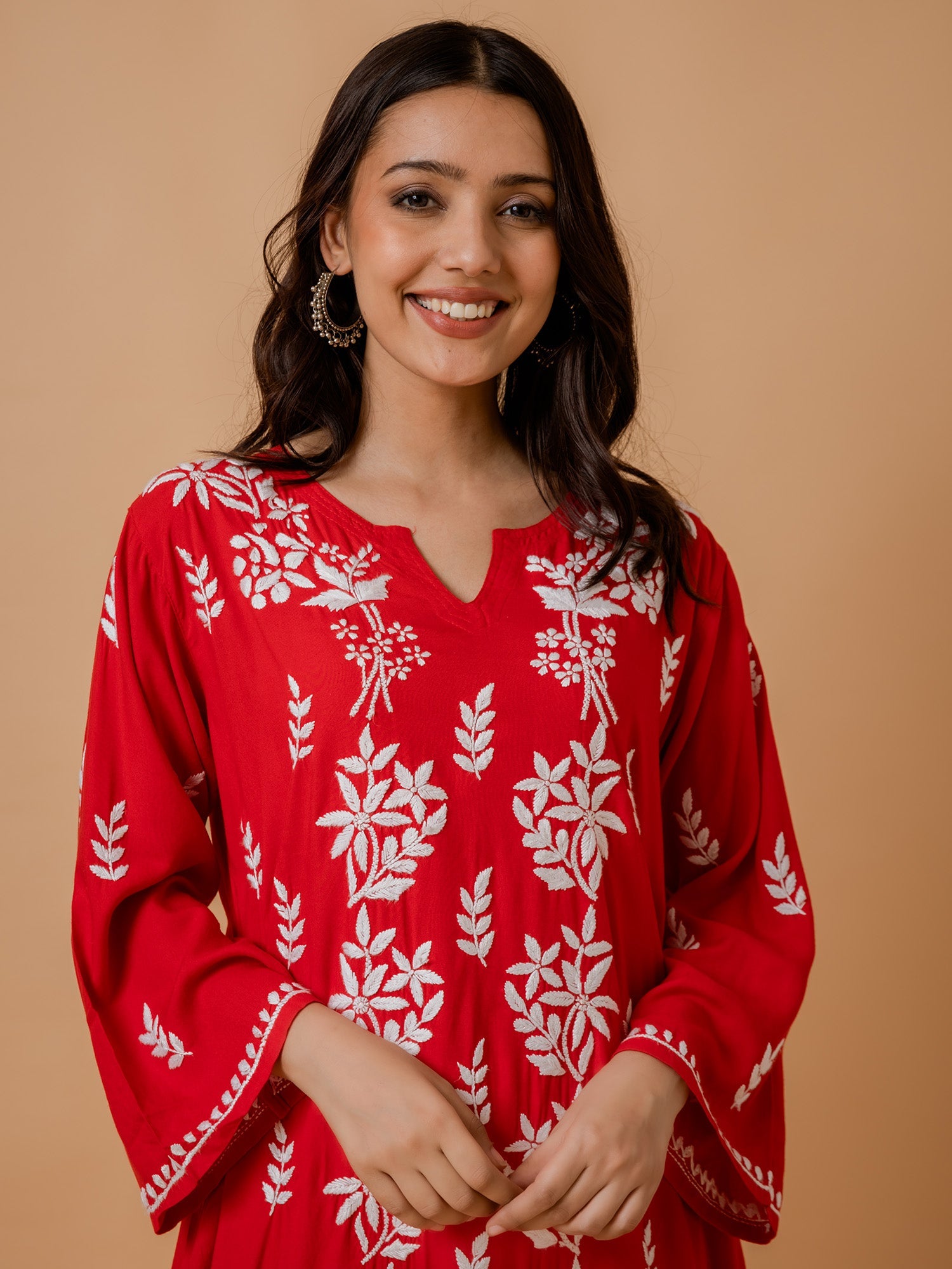 Fizaa Rayon Cotton Chikankari Kurta - Red