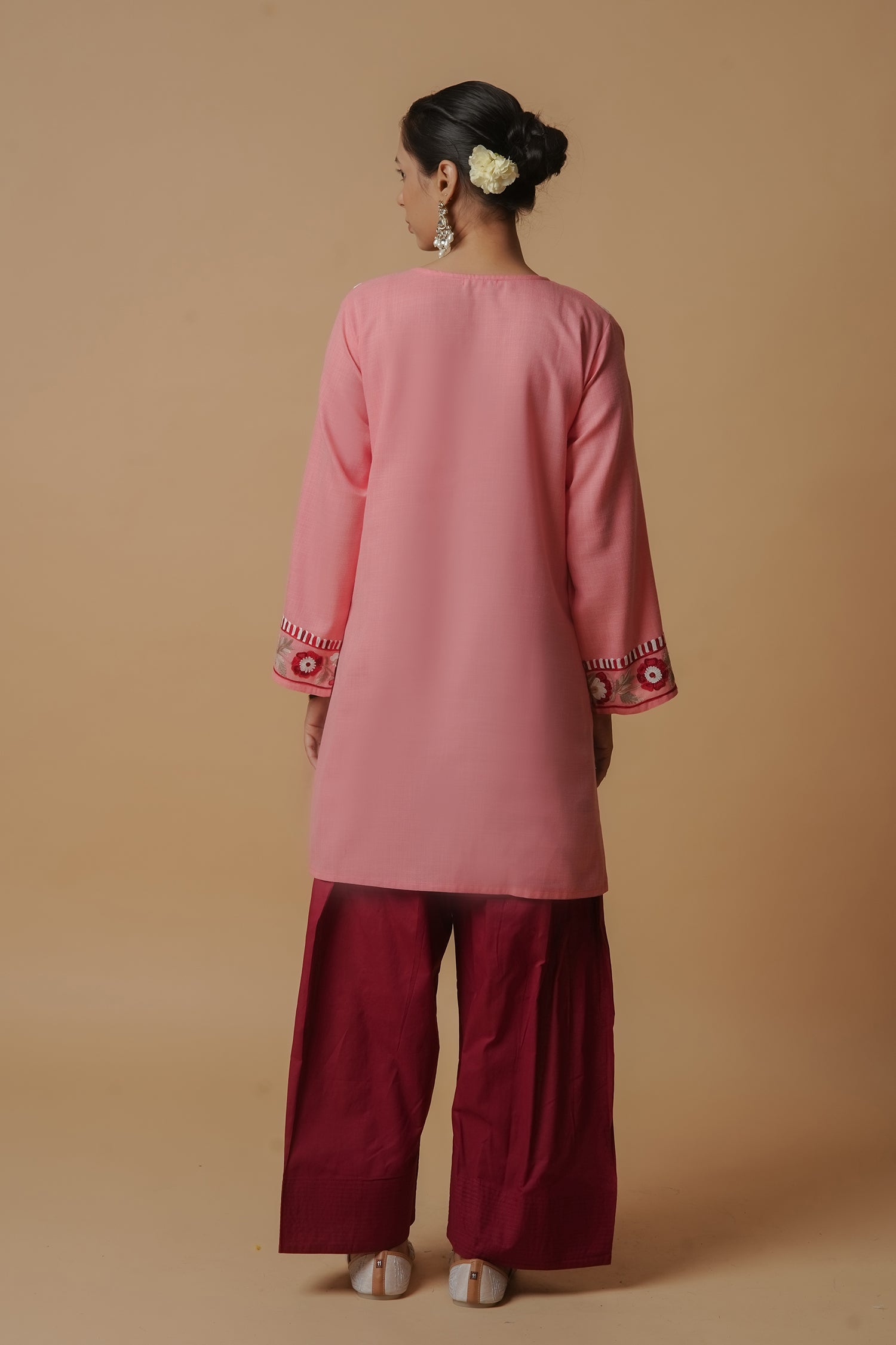 Kashmiri Aari Work Short Kurta - Pink