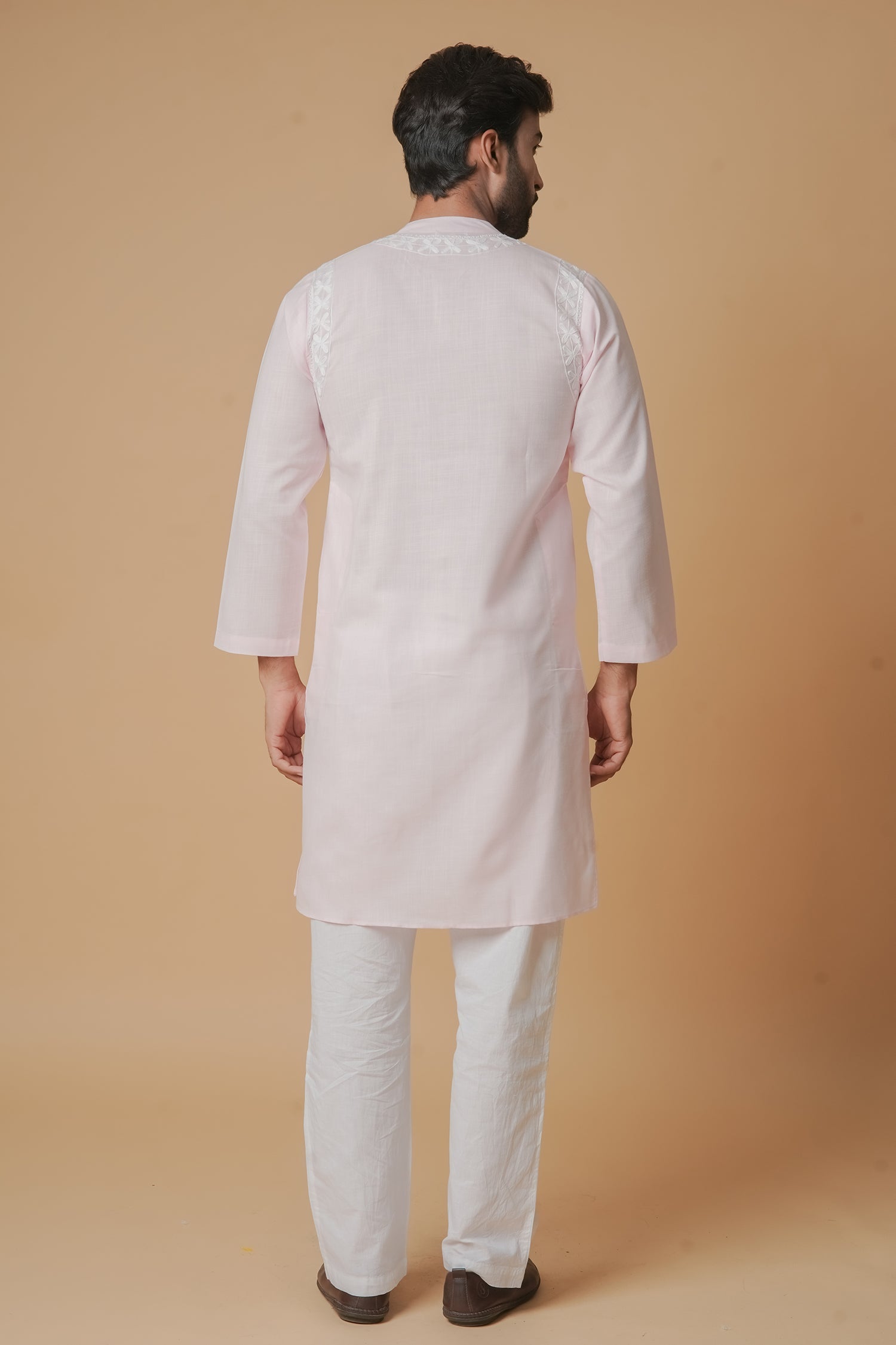 Cotton Aari Work Kurta for Men – Pink