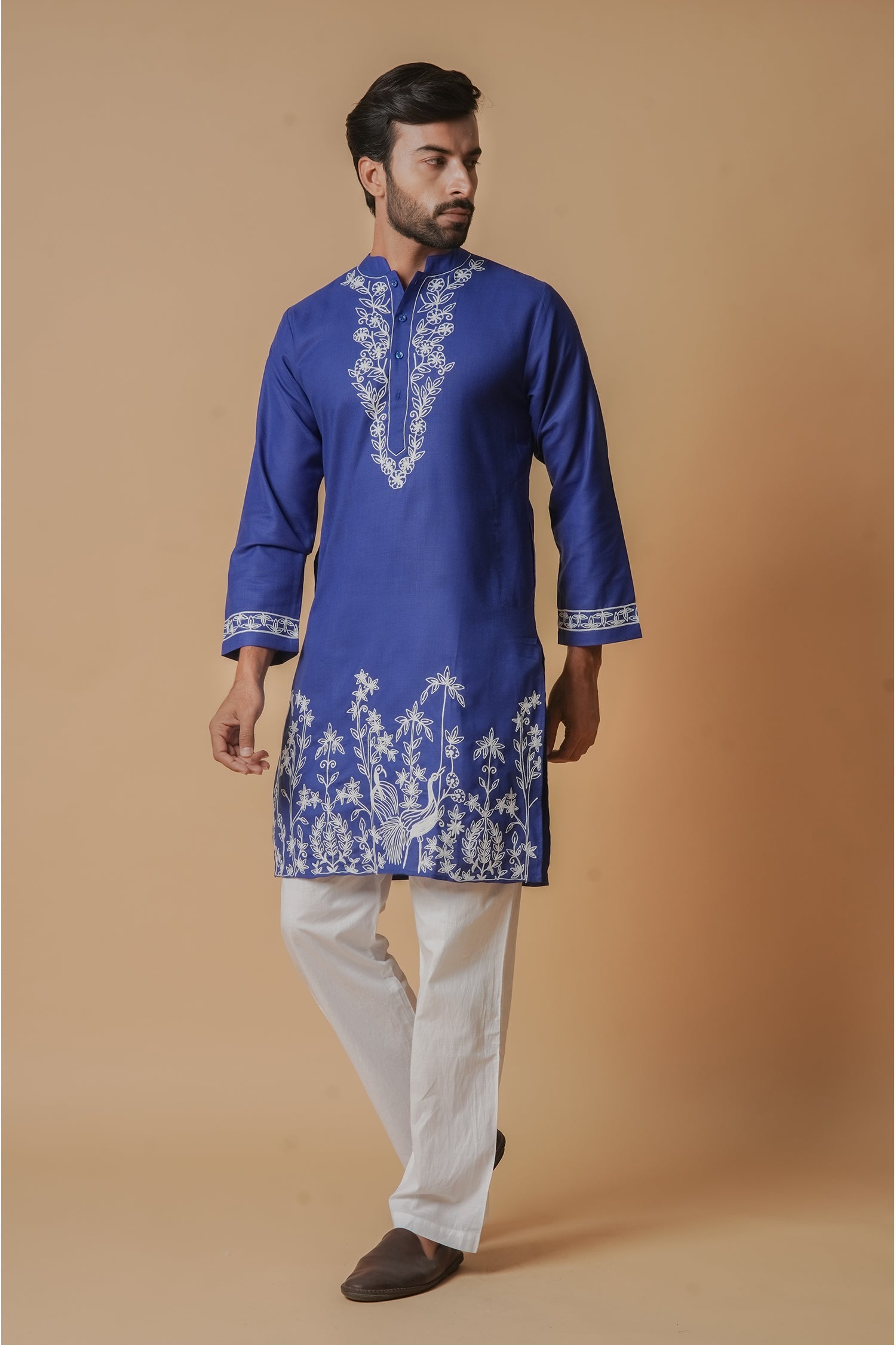 Cotton Aari Work Kurta for Men – Royal Blue
