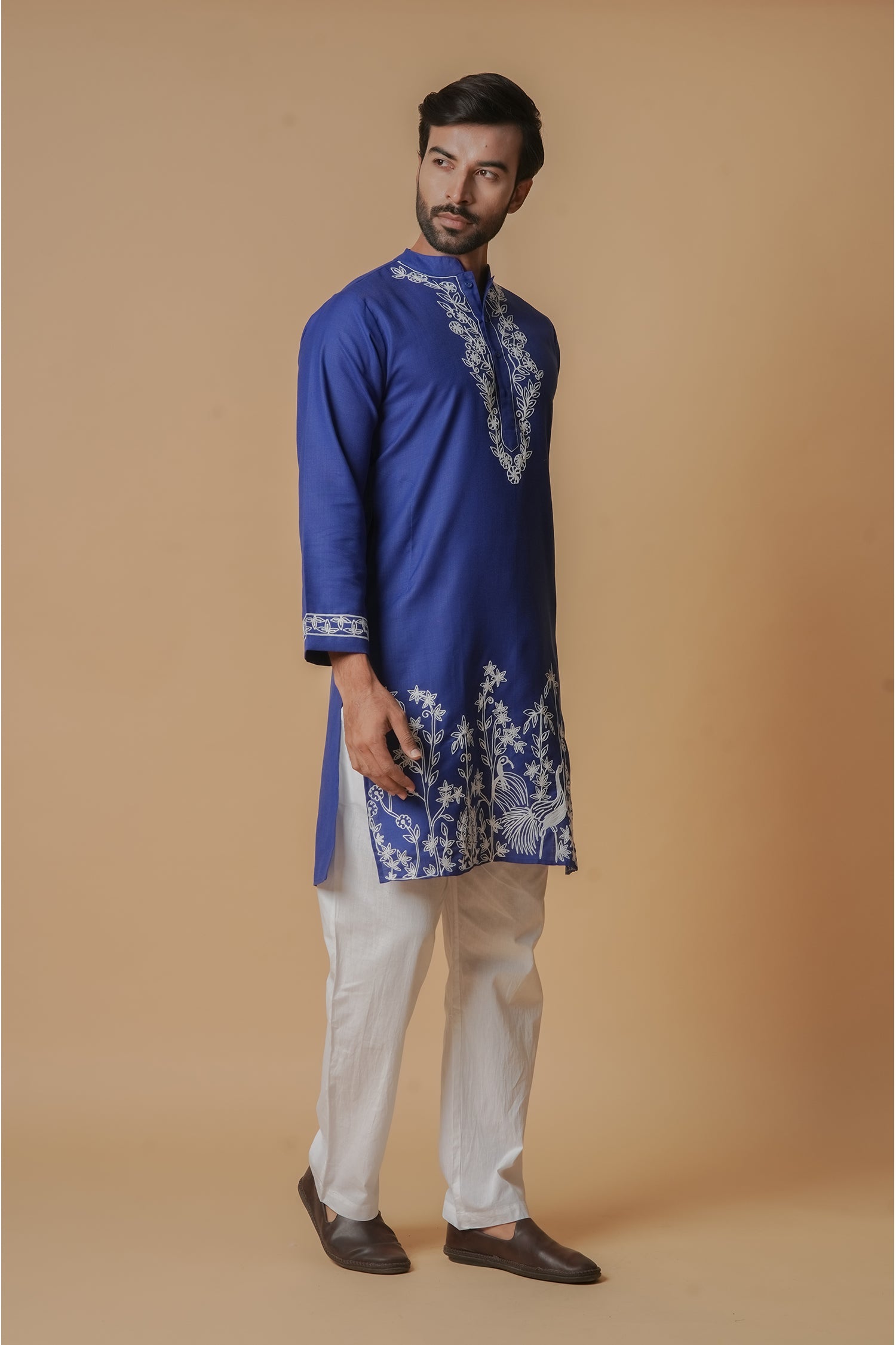 Cotton Aari Work Kurta for Men – Royal Blue