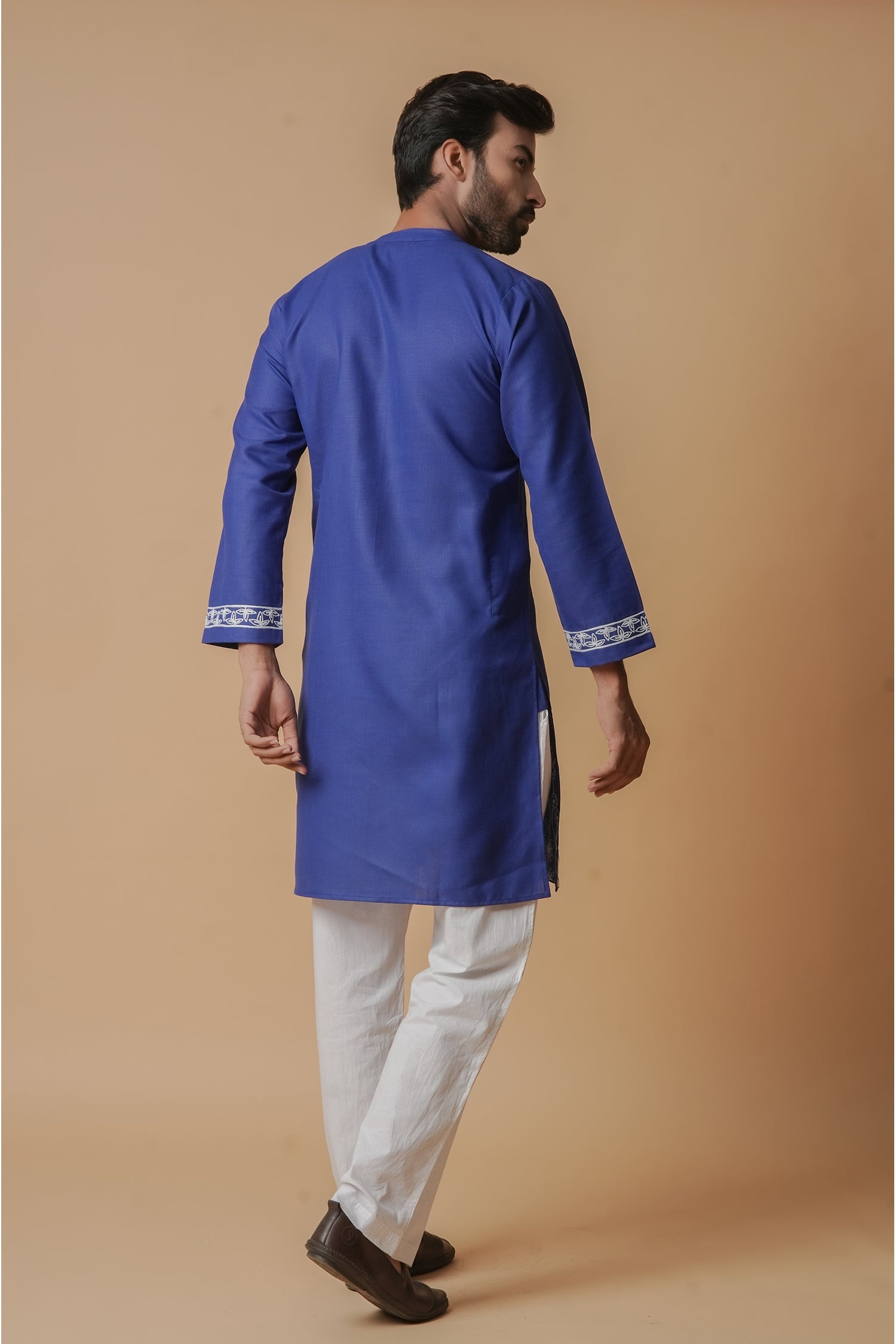 Cotton Aari Work Kurta for Men – Royal Blue