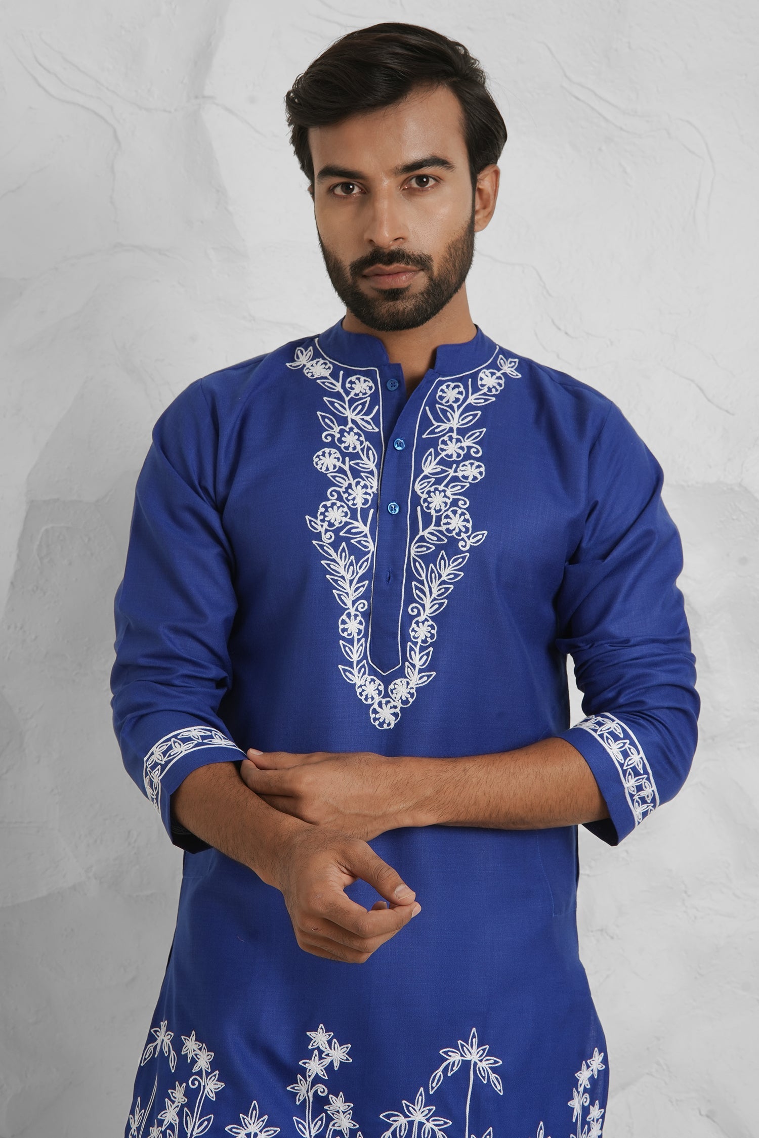 Cotton Aari Work Kurta for Men – Royal Blue