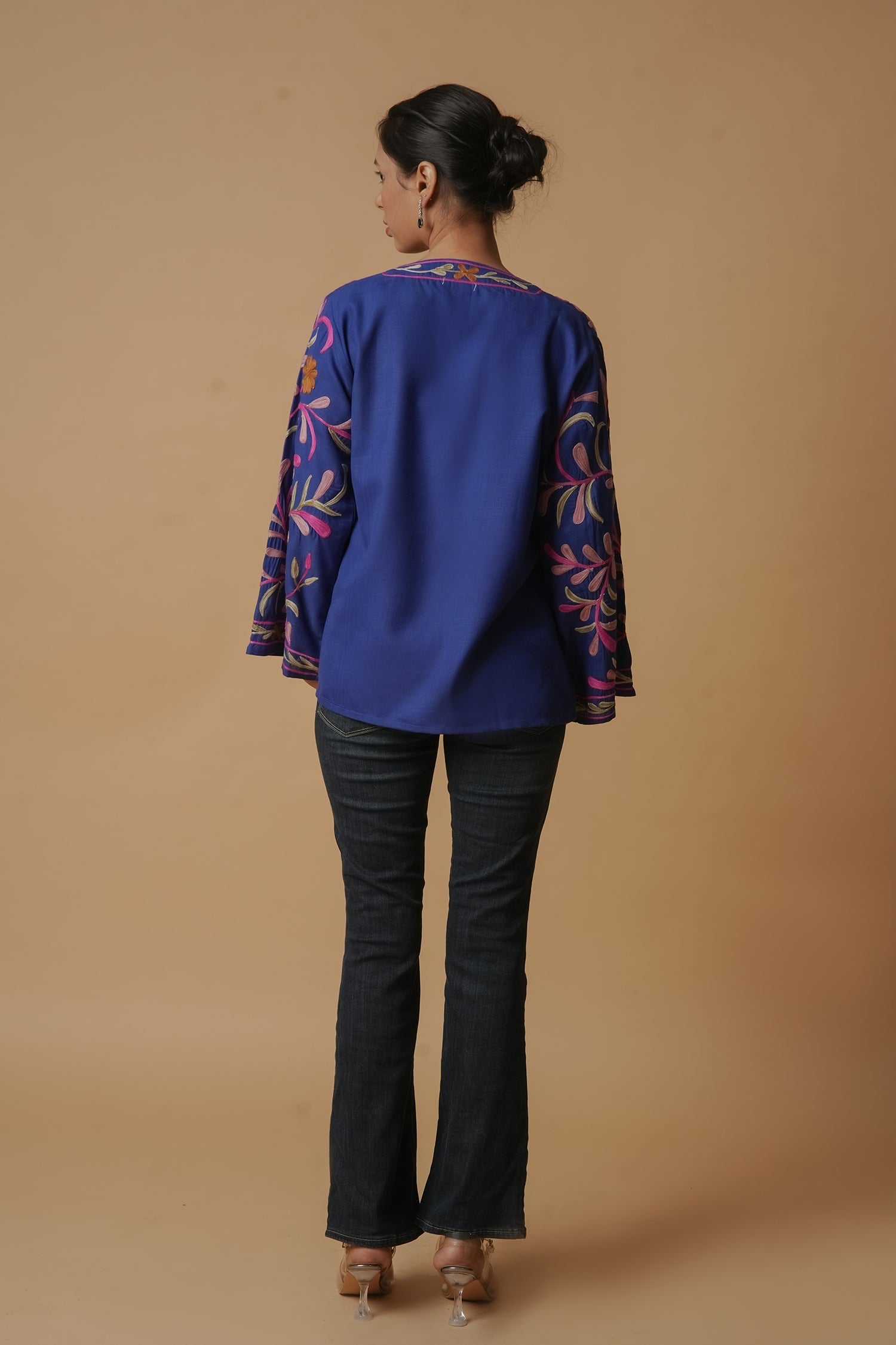 Kashmiri Jacket With Aari Work Cotton – Blue