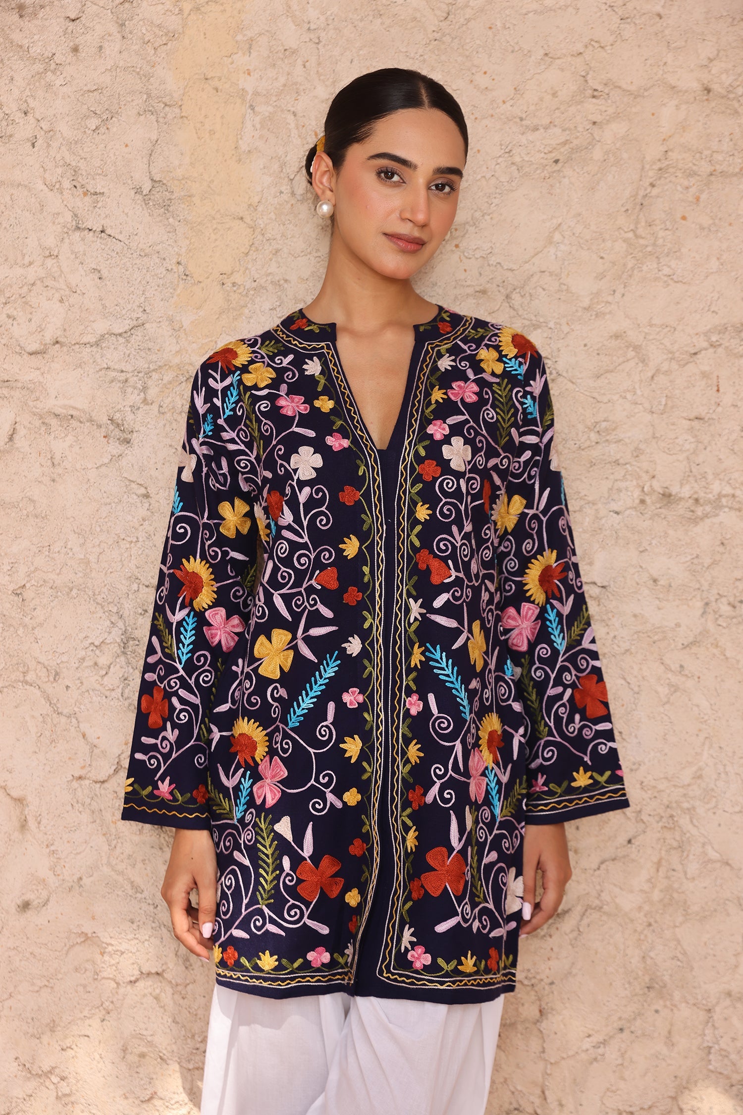 Woolen Kashmiri Aari Jacket – Royal Blue