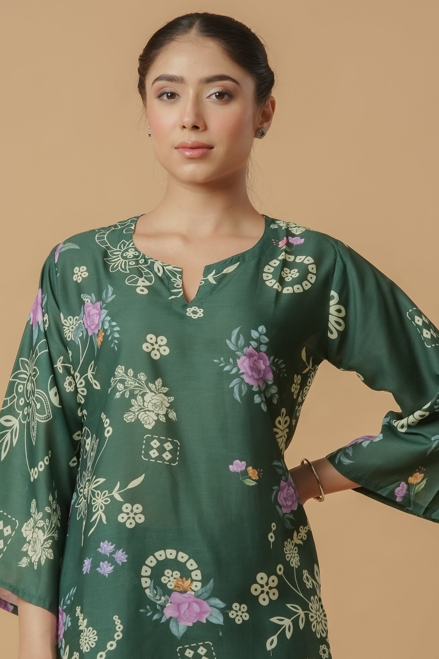 Lawn Cotton Printkari Co-ord Set – Bottle Green with Farsi Pant