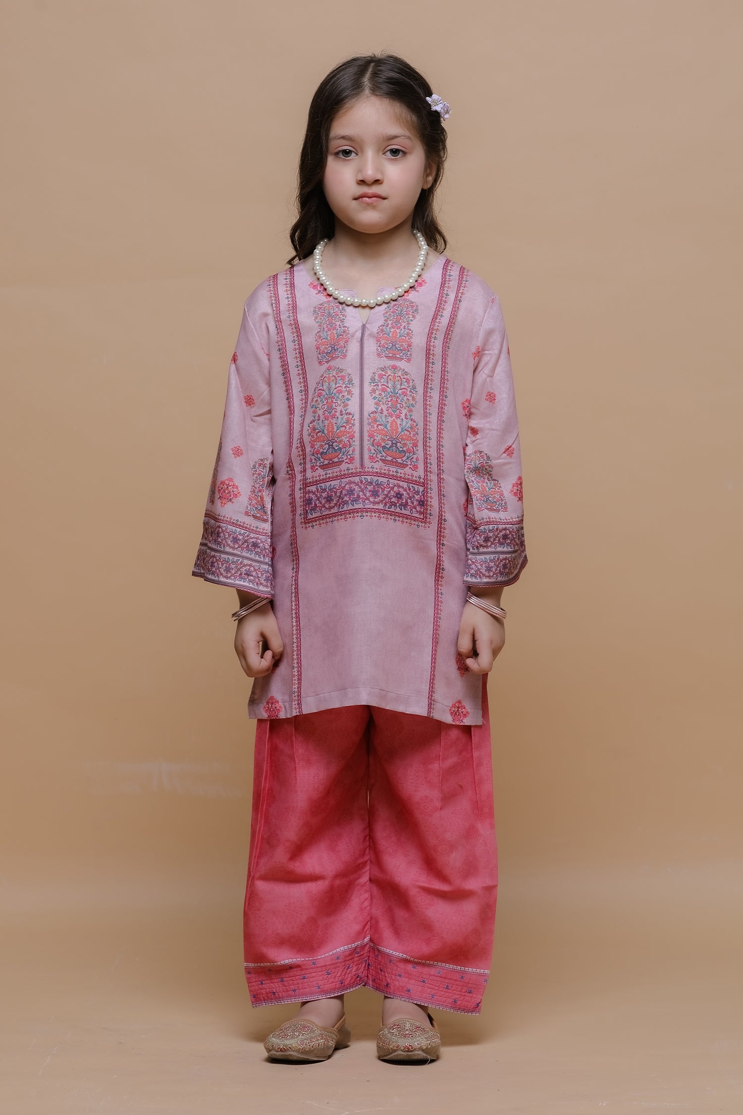 Kids Pink Printed Lawn Cotton Co-ord Set