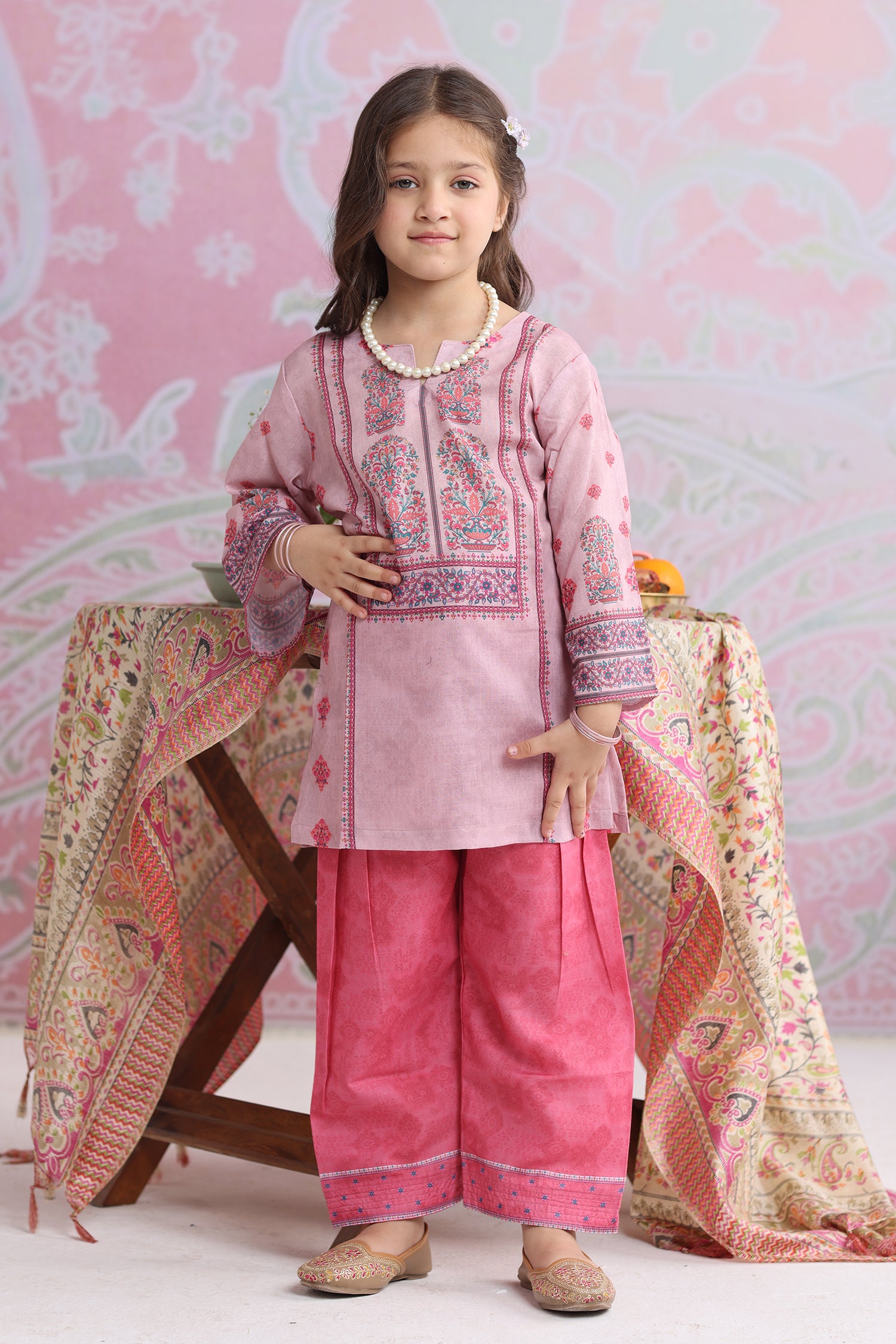 Kids Pink Printed Lawn Cotton Co-ord Set
