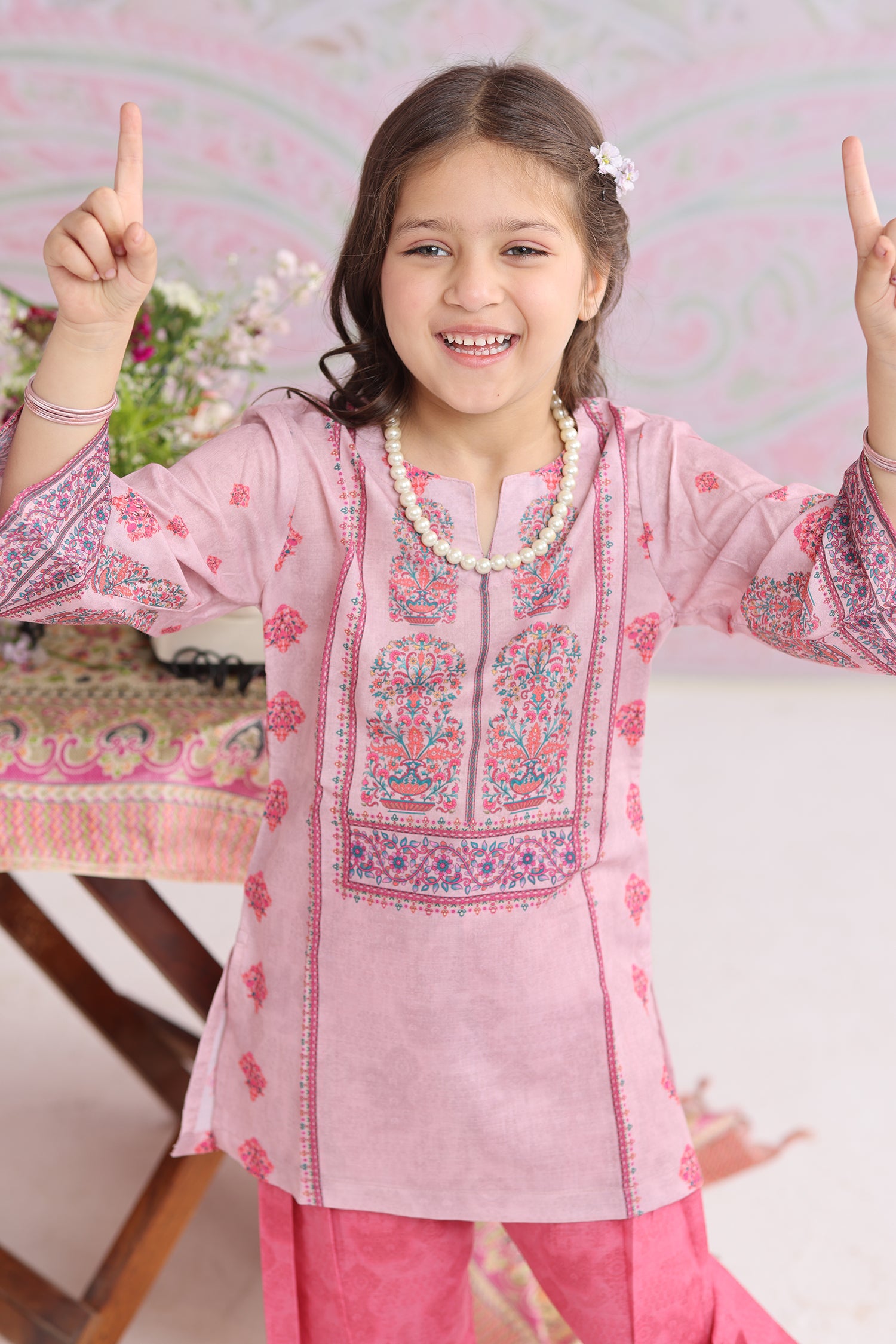 Kids Pink Printed Lawn Cotton Co-ord Set