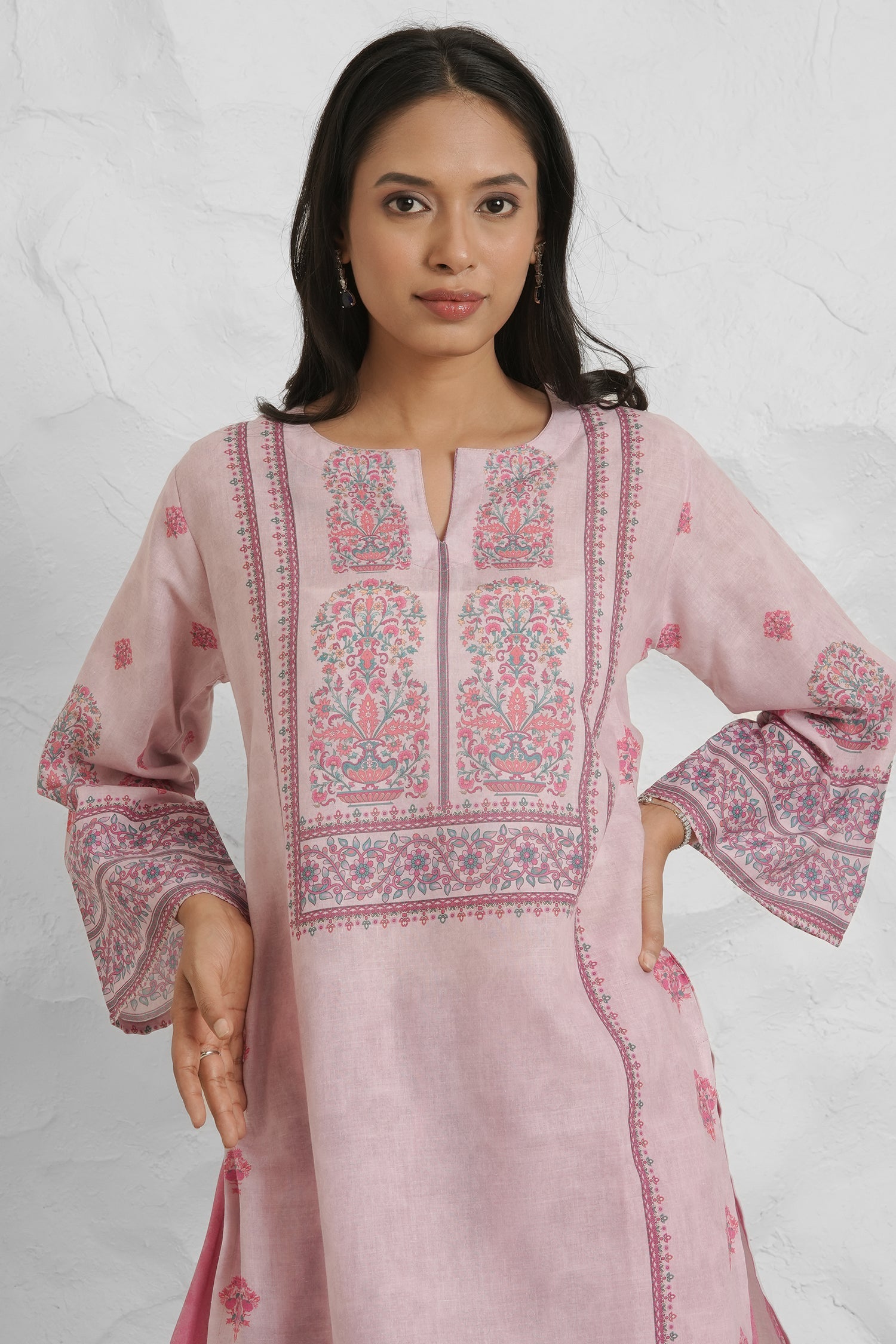 Lawn Cotton Printkari Co-ord Set – Blush Pink Floral with Farsi Pant