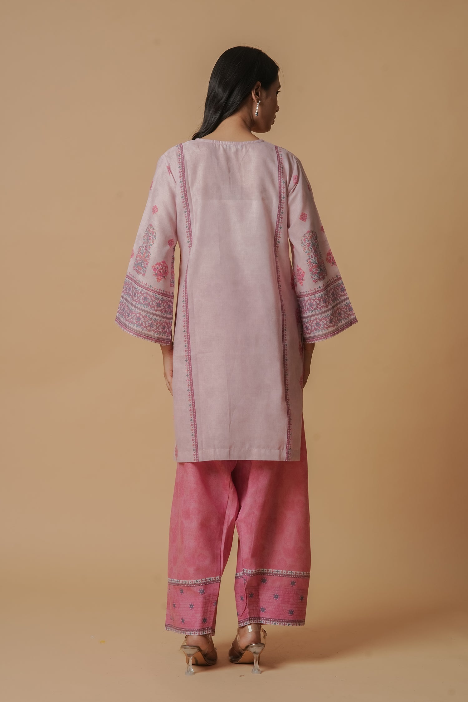 Lawn Cotton Printkari Co-ord Set – Blush Pink Floral with Farsi Pant