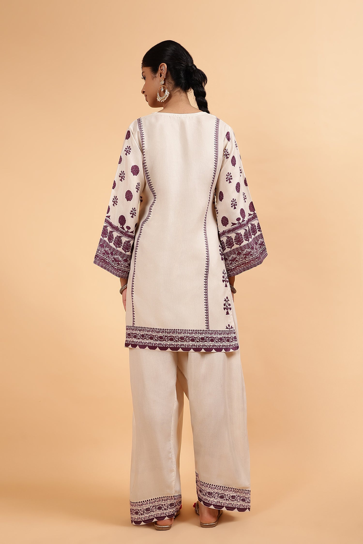 Arti in Lawn Cotton Shimmer Printed Cord Set with Farsi Bottom - Ivory