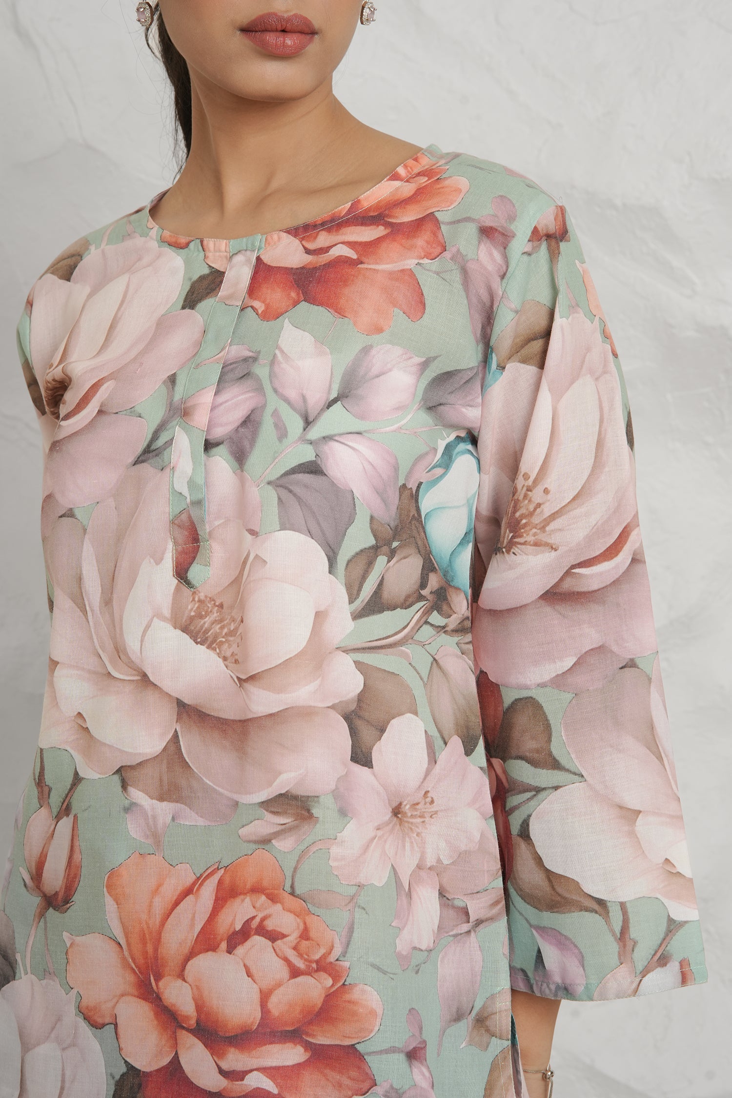 Lawn Cotton Printkari Co-ord Set – Multicolor Pastel Floral Print With Straight pant