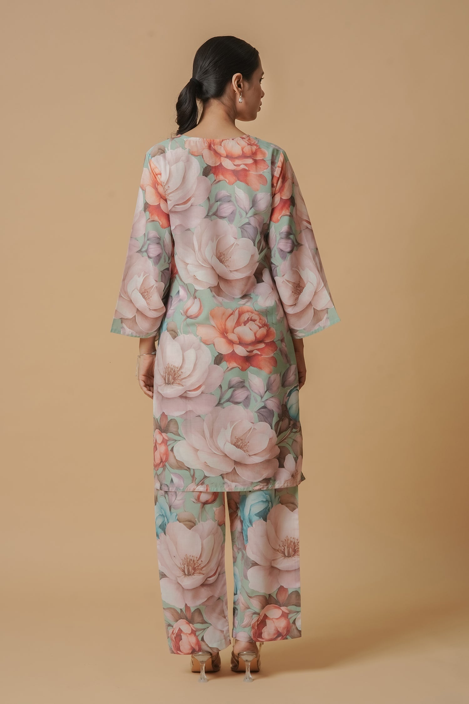 Lawn Cotton Printkari Co-ord Set – Multicolor Pastel Floral Print With Straight pant