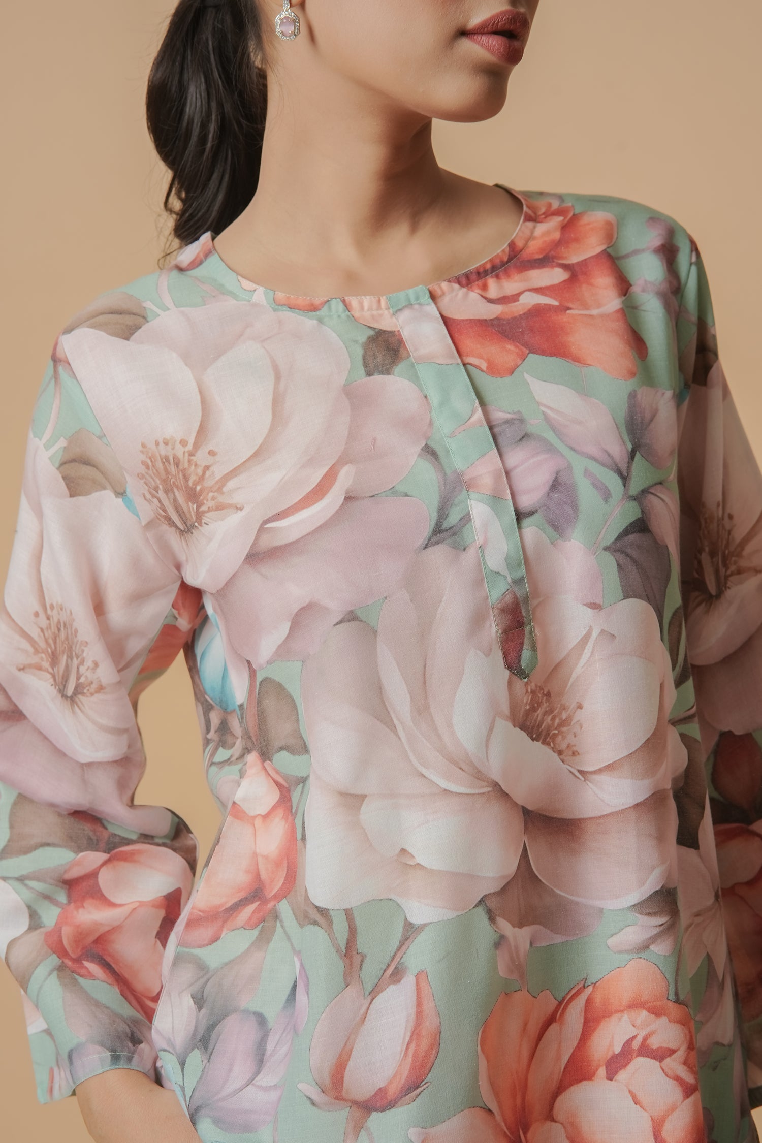 Lawn Cotton Printkari Co-ord Set – Multicolor Pastel Floral Print With Straight pant