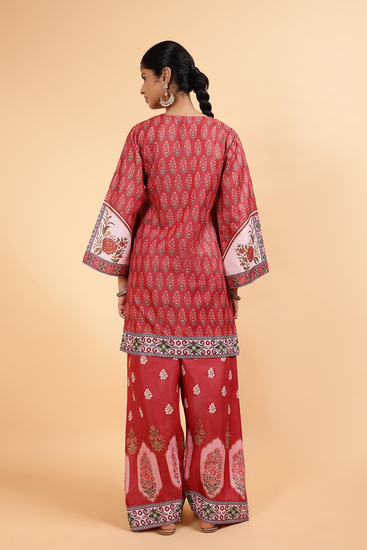 Lawn Cotton Shimmer Printed Cord Set with Traditional Buta Print - Rust & Cream