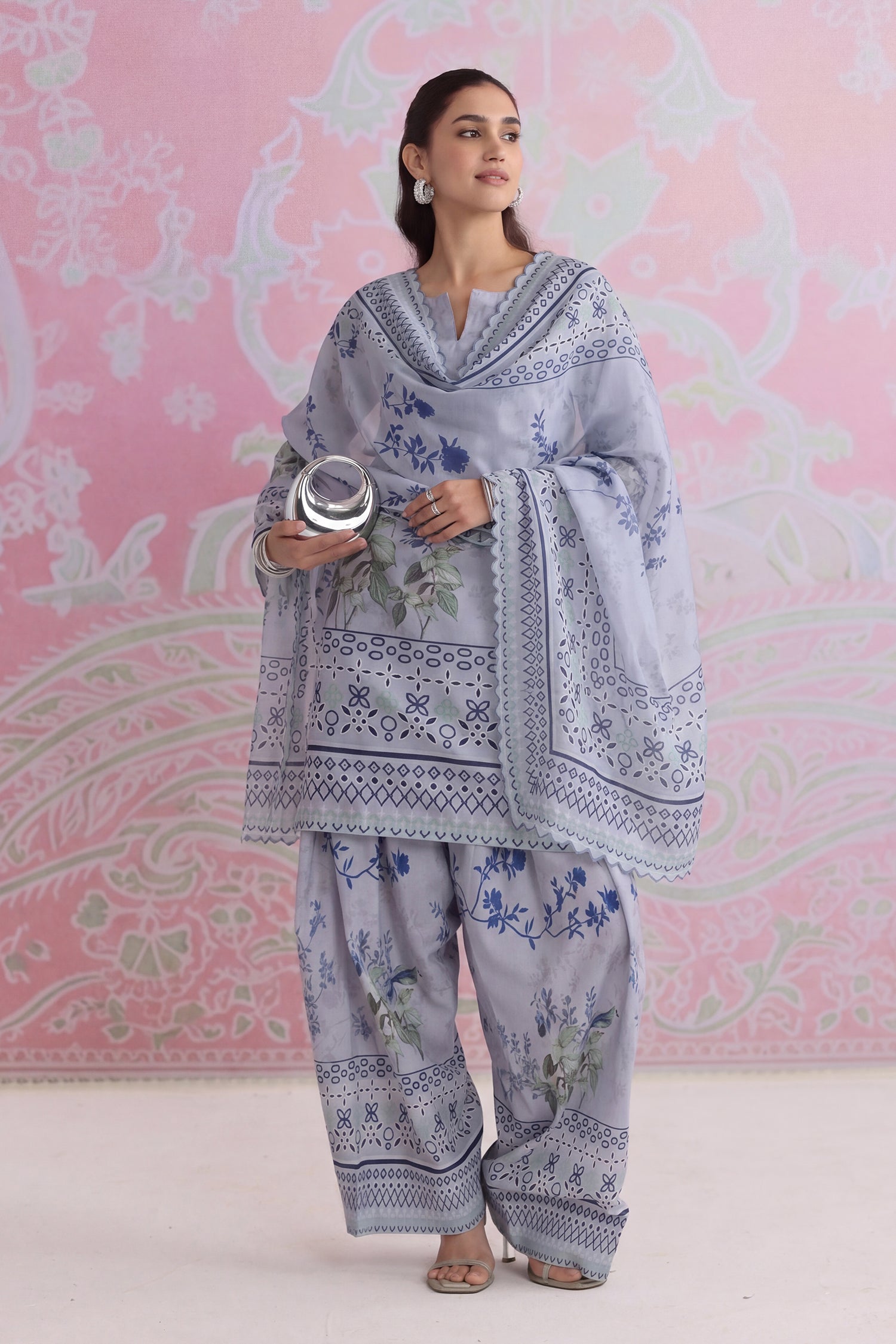 Printed Organza Dupatta in Grey