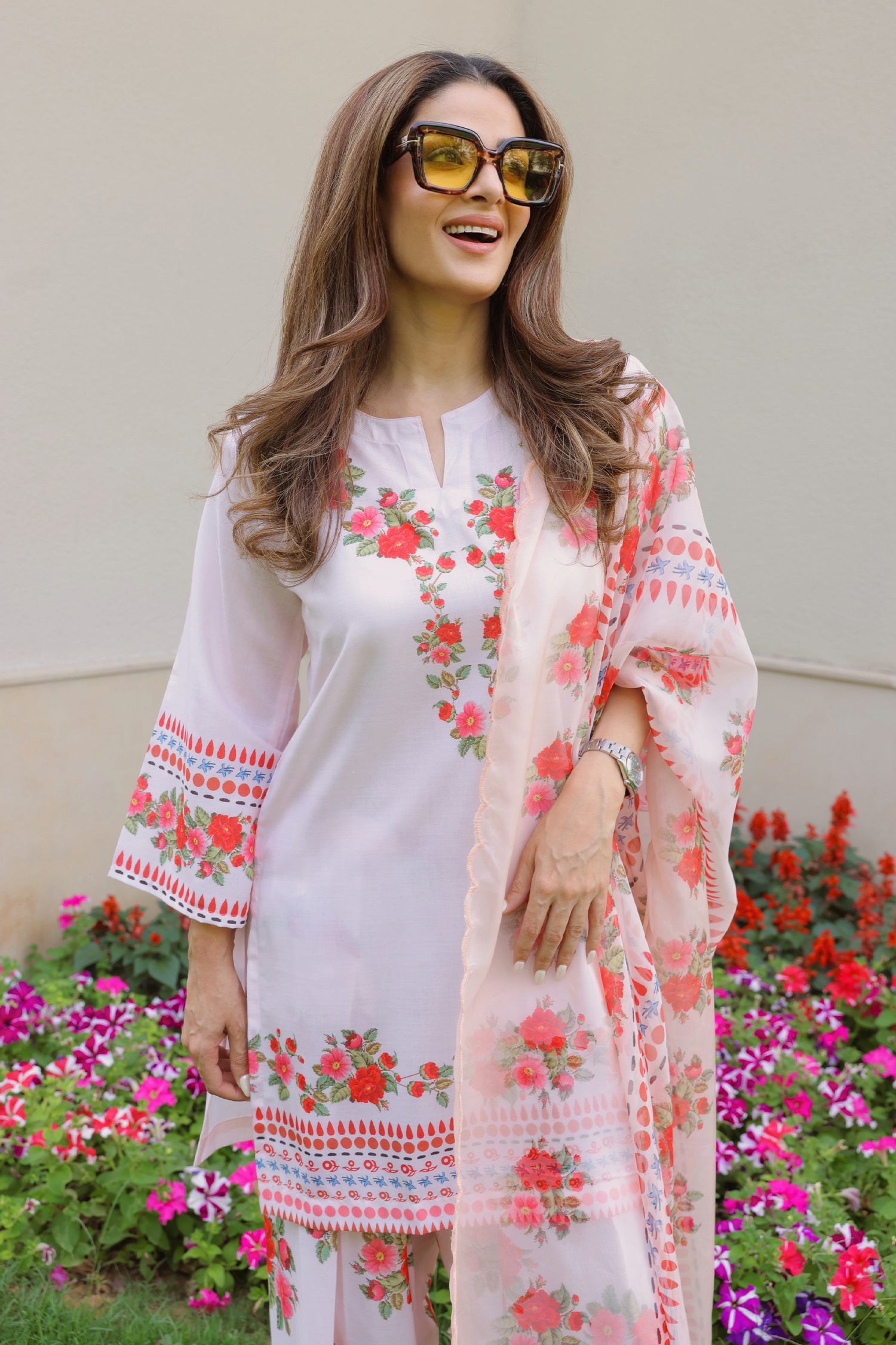 Priyanka x HOK in Blush Pink Floral Printed Lawn Cotton Kurta Set with Farsi Pants