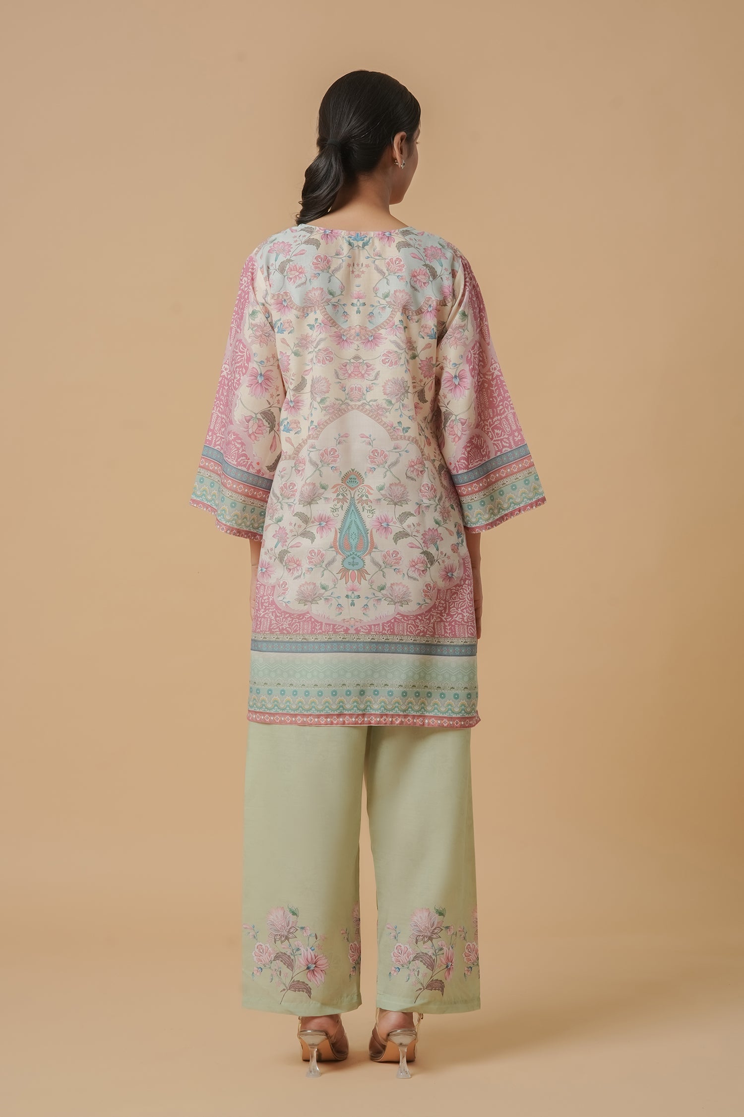 Lawn Cotton Printkari Co-ord Set – Ivory Pastel Floral with Straight Pant