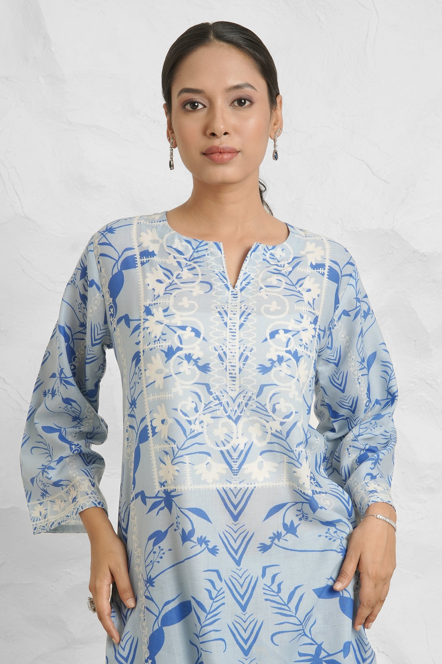 Lawn Cotton Printkari Co-ord Set – Sky Blue With Straight pant