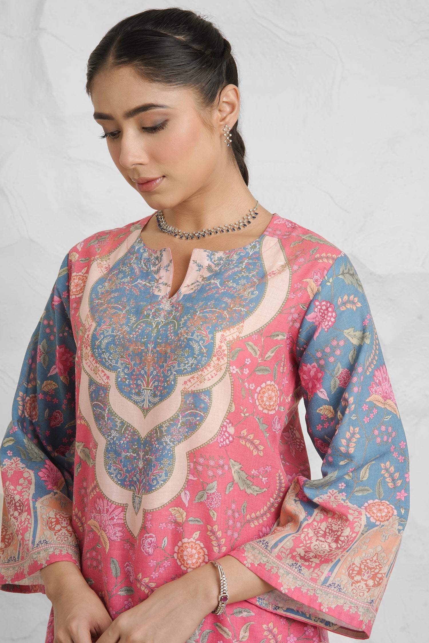 Lawn Cotton Printkari Co-ord Set – Pink Blue With Straight pant