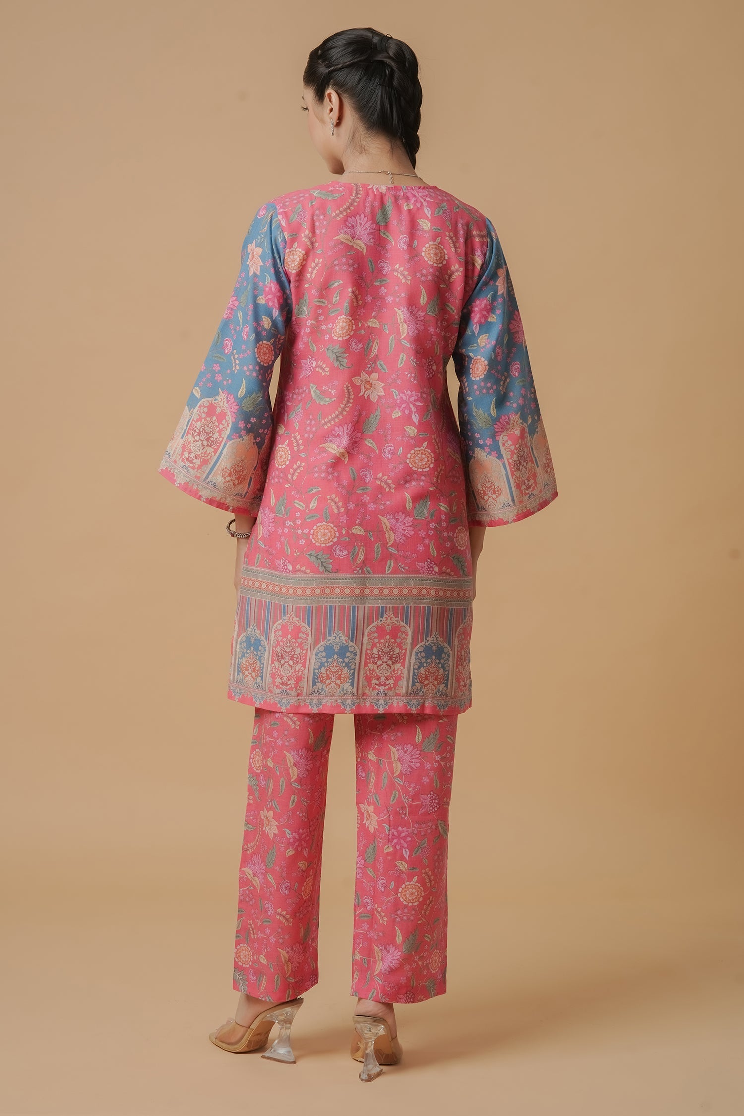 Lawn Cotton Printkari Co-ord Set – Pink Blue With Straight pant