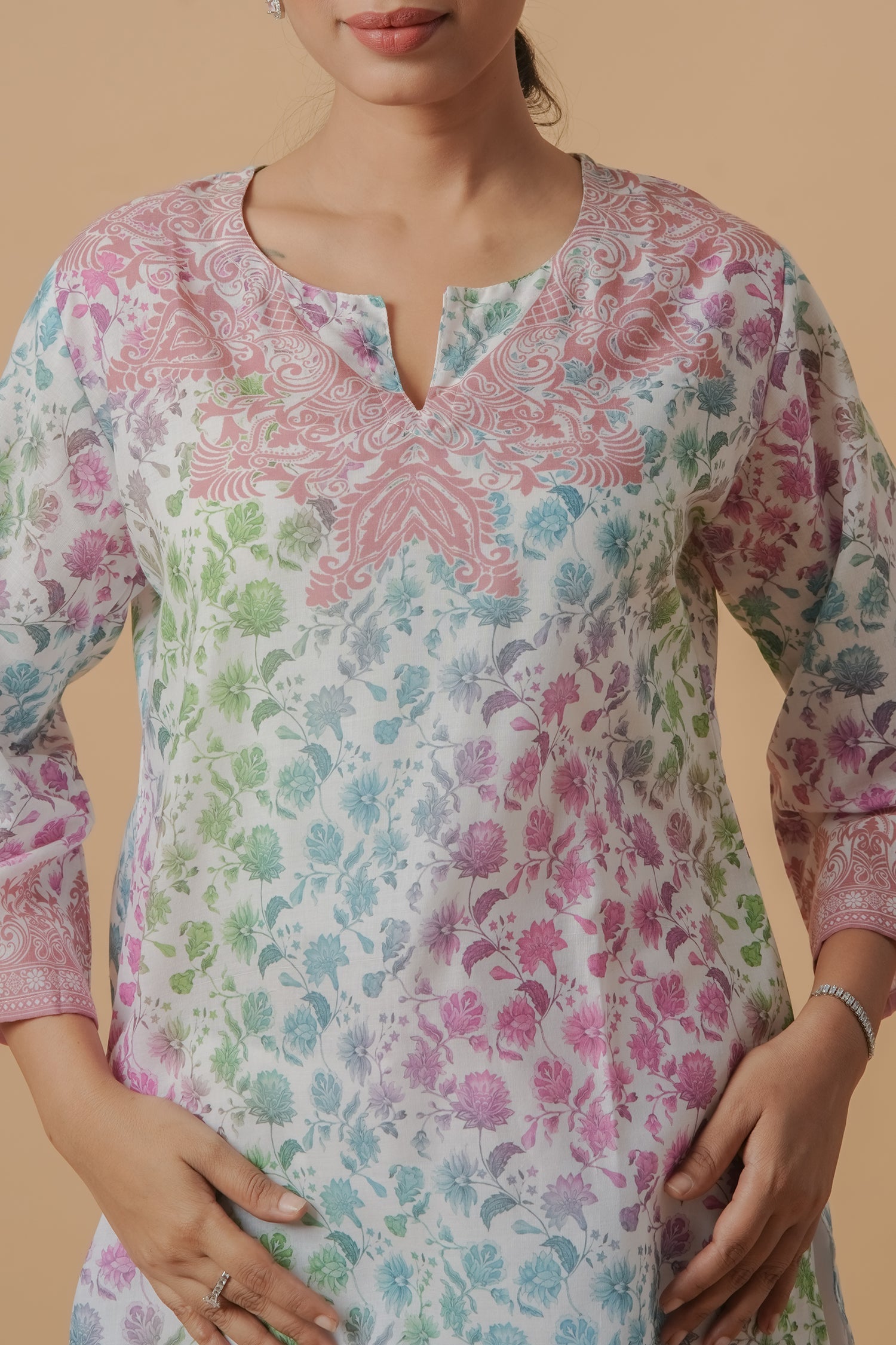 Shivani in Lawn Cotton Printkari Co-ord Set – White Multicolor With Straight pant