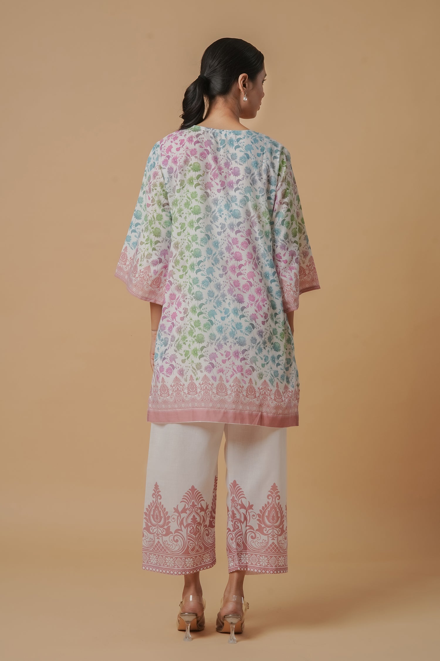 Shivani in Lawn Cotton Printkari Co-ord Set – White Multicolor With Straight pant