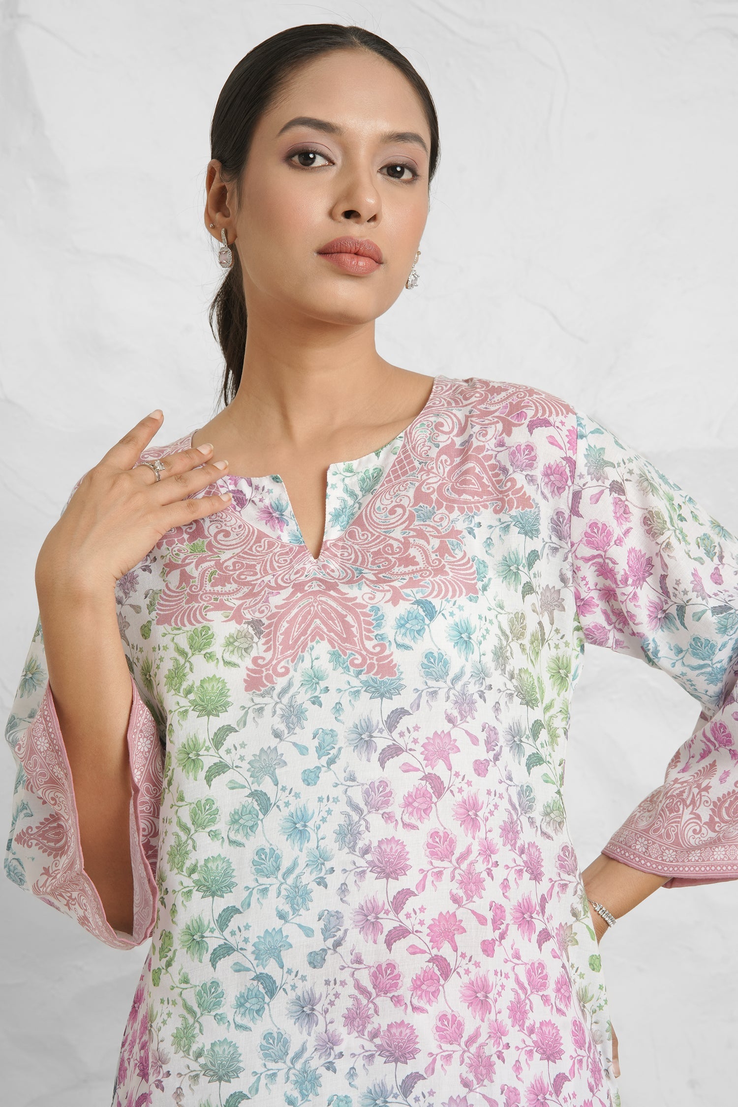 Lawn Cotton Printkari Co-ord Set – White Multicolor With Straight pant