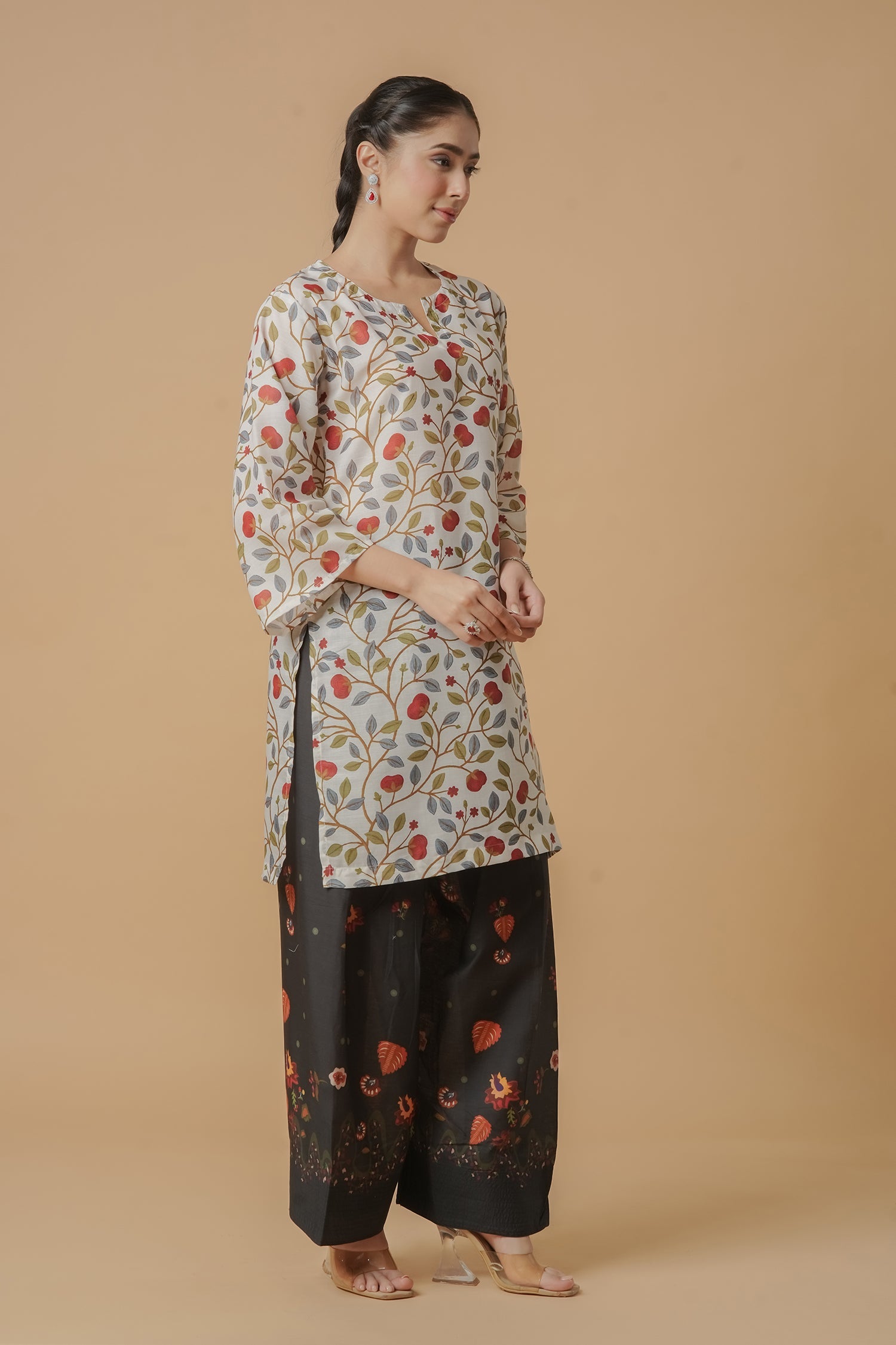 Lawn Cotton Printkari Co-ord Set – Cream Black with Farsi Pant
