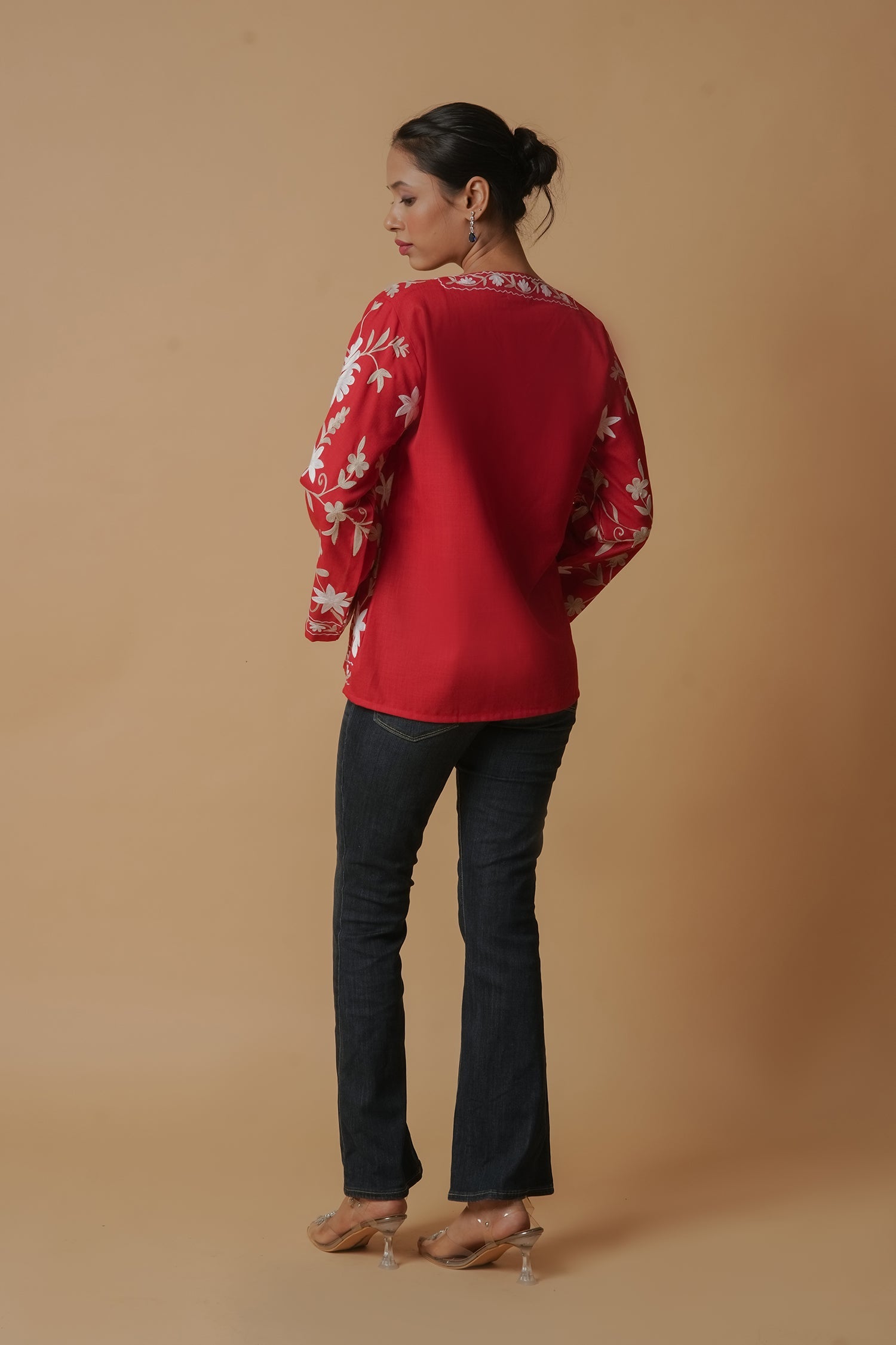 Kashmiri Jacket With Aari Work Cotton – Red