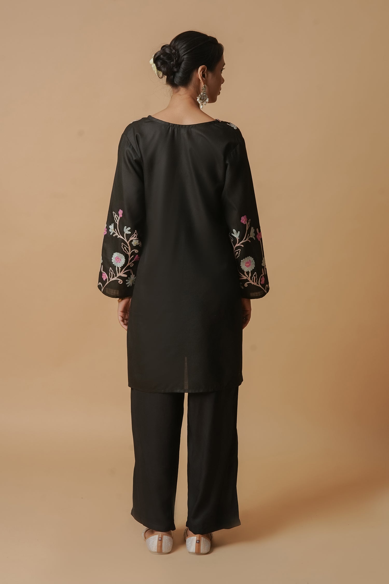 Kashmiri Aari Work Kurta – Black with Multicolor Embroidery
