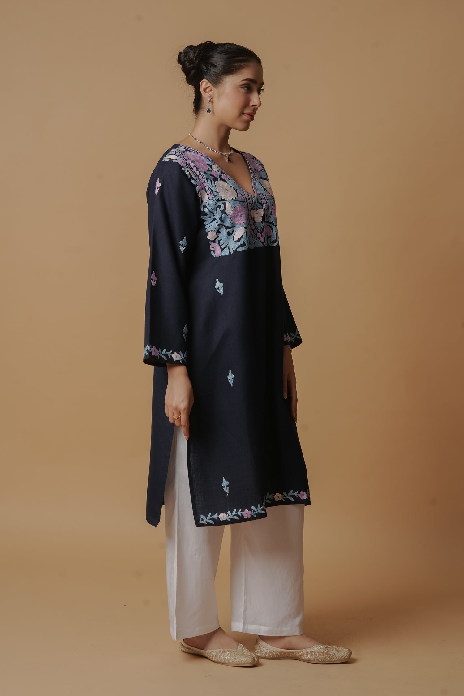Kashmiri Aari Work Long Kurta - Blue