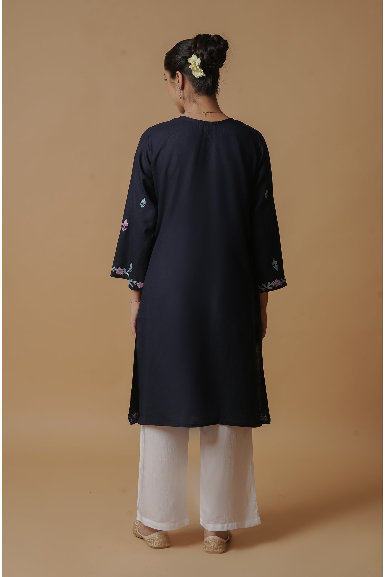 Kashmiri Aari Work Long Kurta - Blue