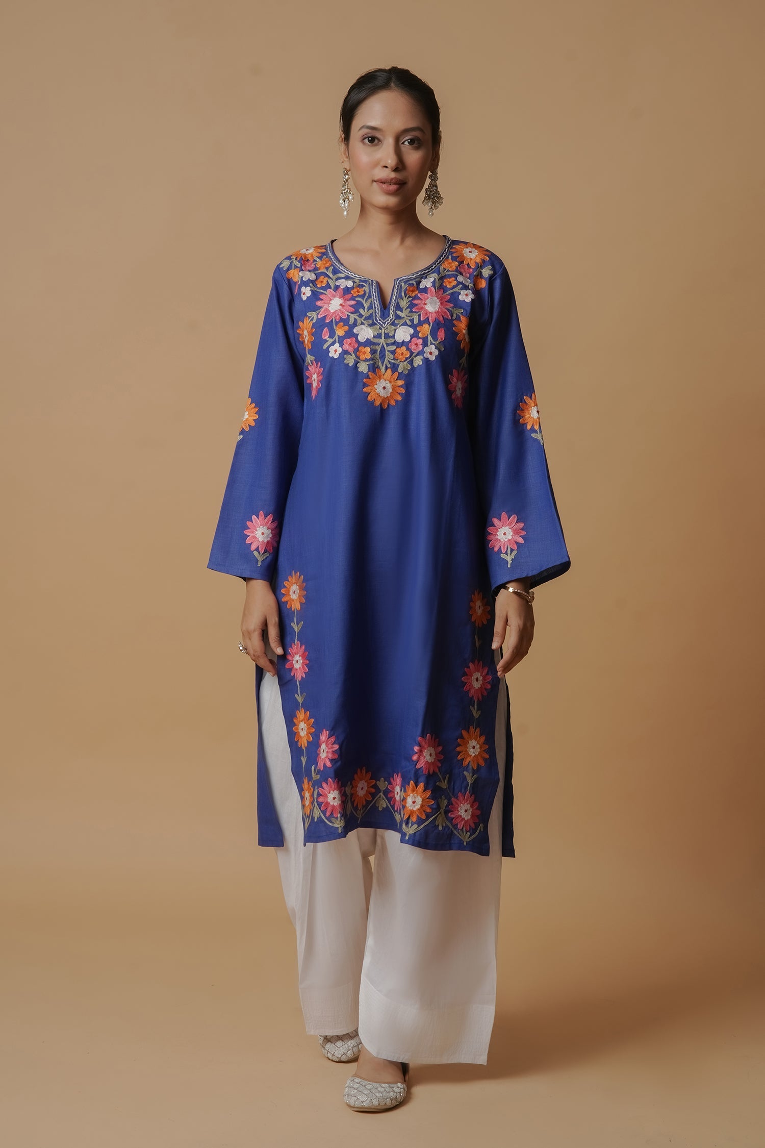 Kashmiri Aari Work Long Kurta – Blue