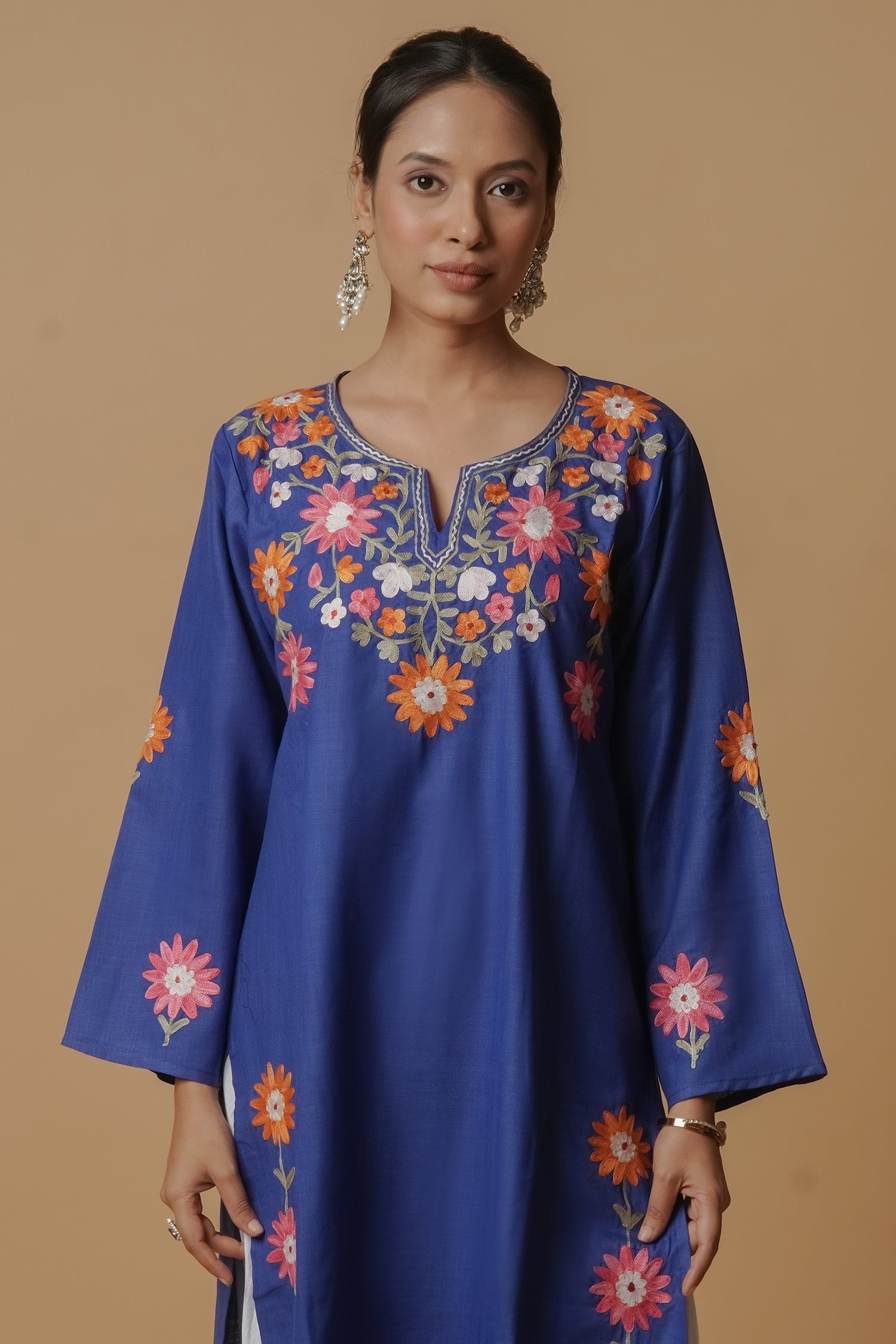 Kashmiri Aari Work Long Kurta – Blue