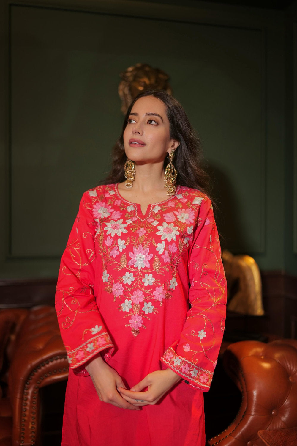 Komal X HOK Kashmiri Aari Embroidered Kurta Set with Farsi Pants - Pink